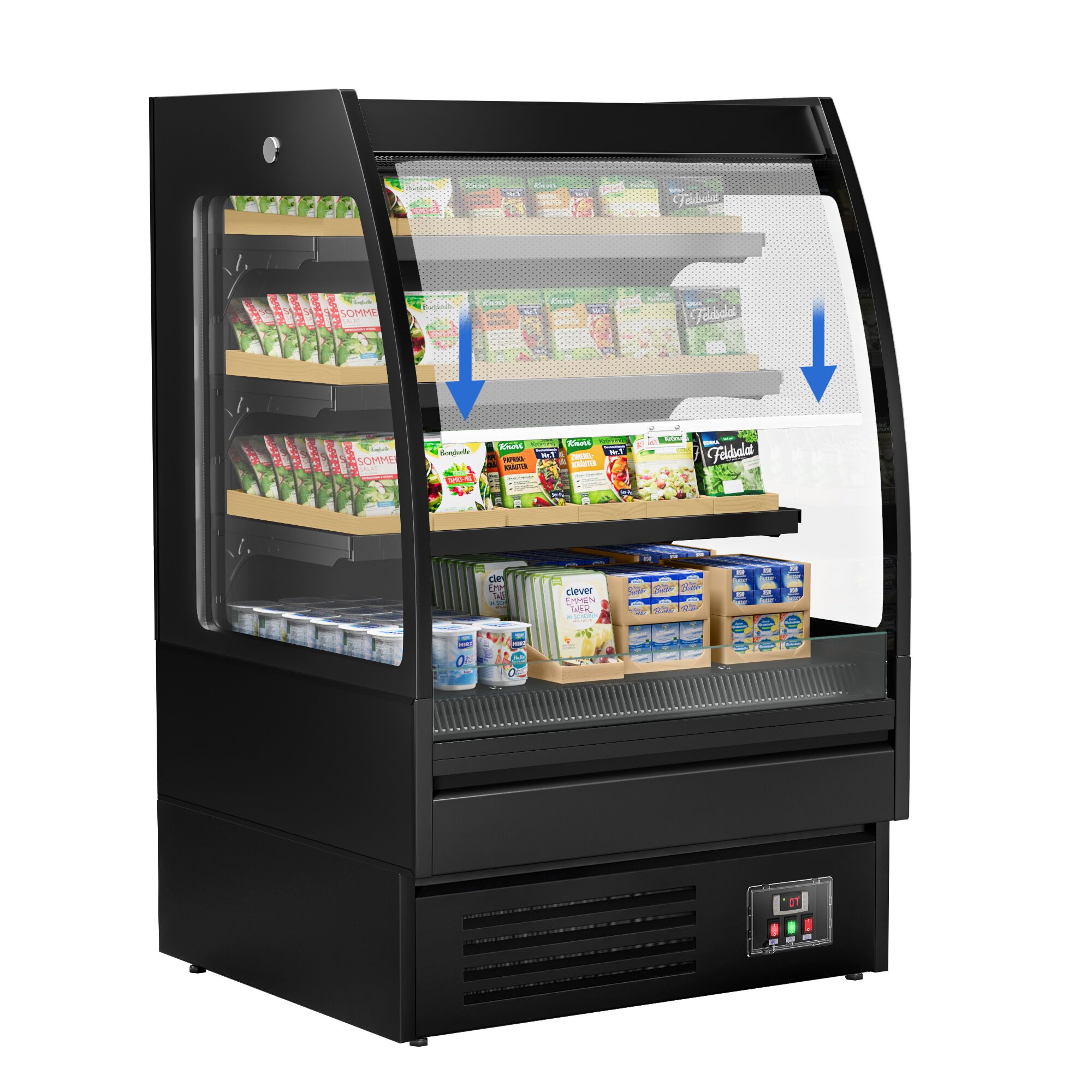 Vitrine murale réfrigérée - Libre-service - 900mm - 216L - avec 3 étagères - Noir