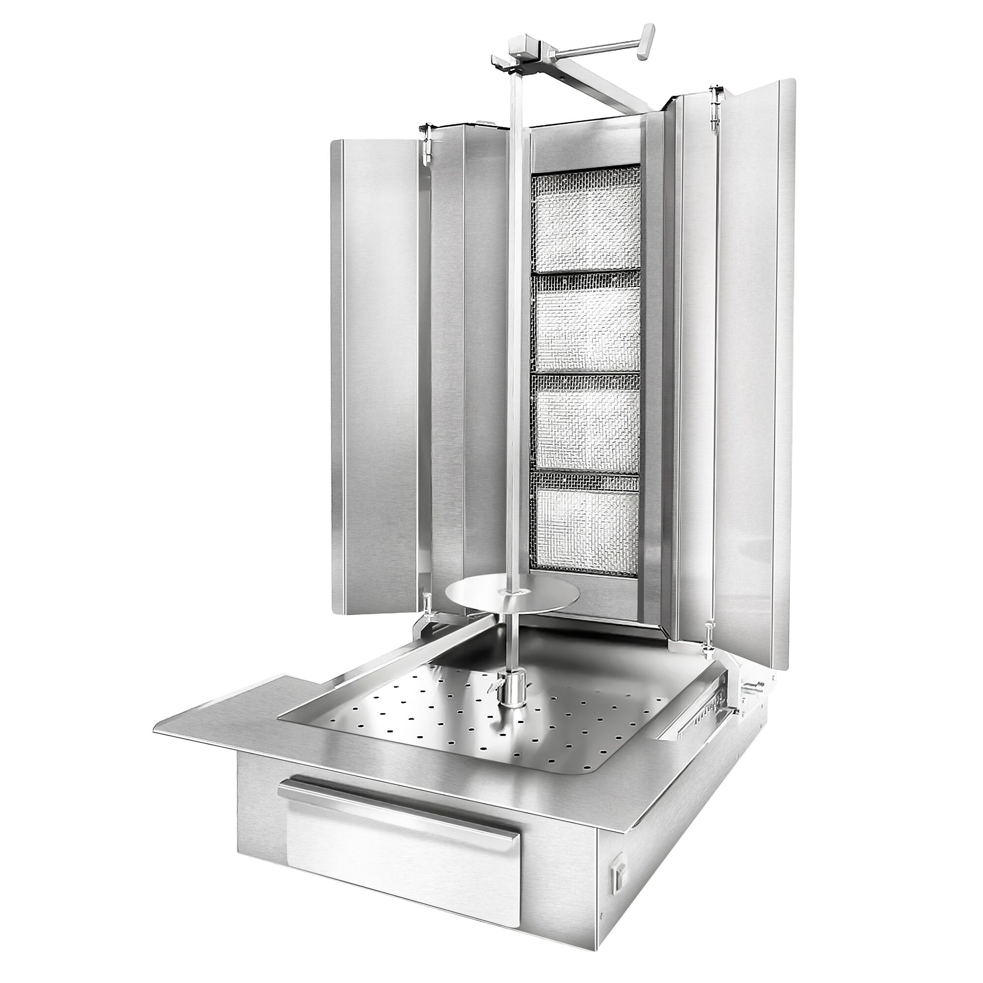 Gas Doner Kebab Grill (Shawarma/Gyros) - 4 Burner - up to 60kg - 13kW - Countertop - incl. 2 splash guards & 2 double doors