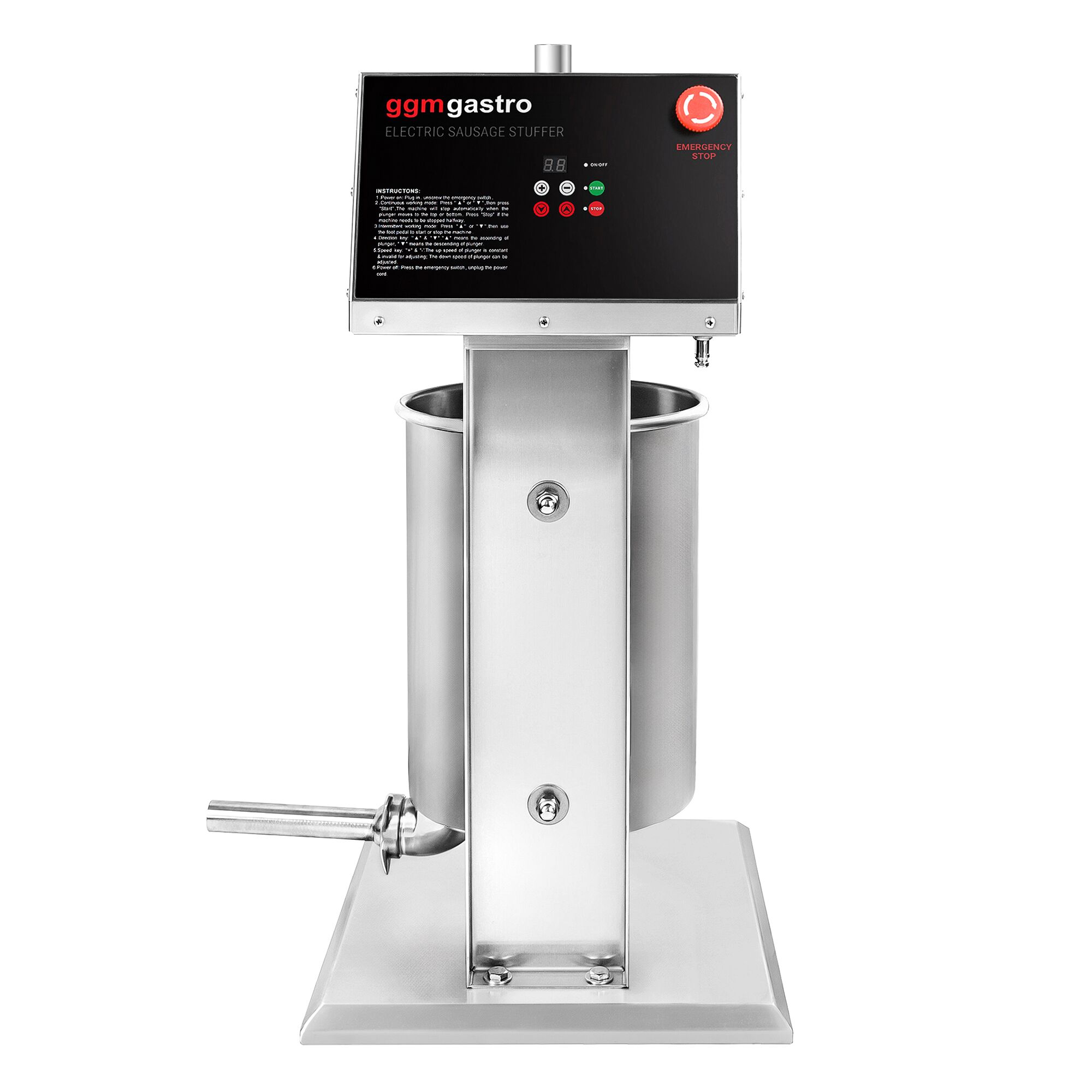 Poussoir à saucisses Électrique & Machine à churros - 25 Litres - 180 Watts - inox - incl. 4 Embouts à saucisses & 3 Embouts à churros