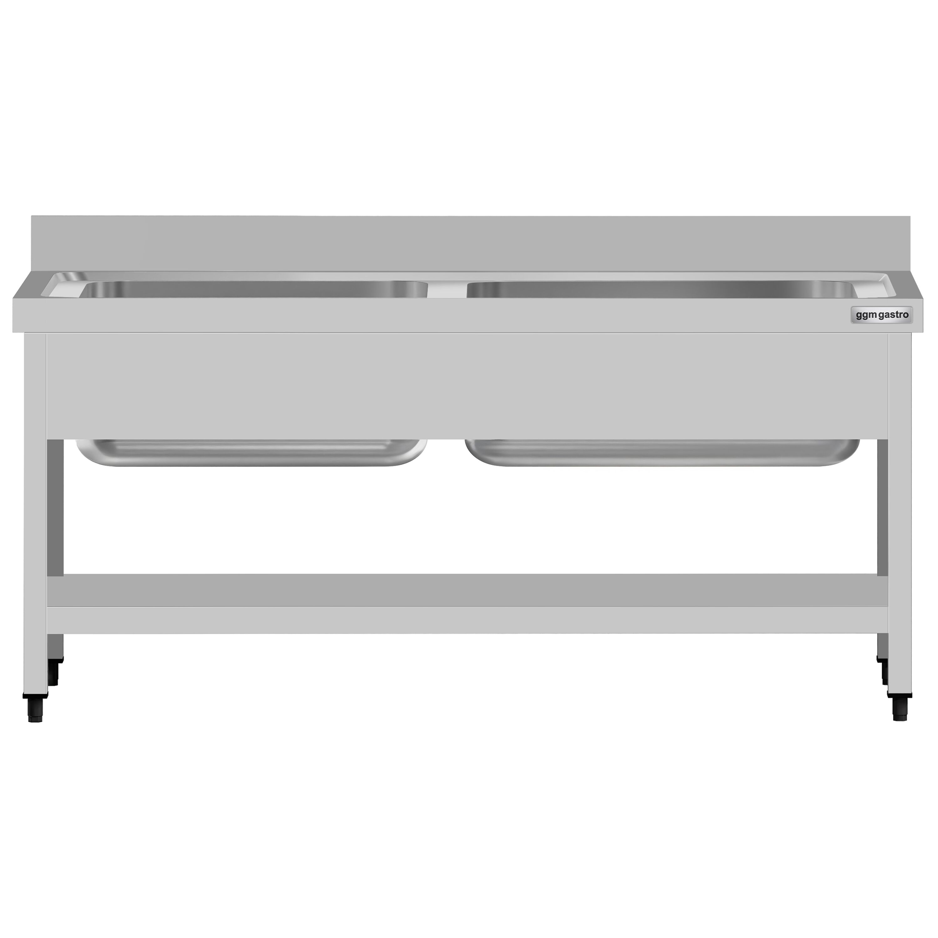 Plonge en inox ECO - 1600x600mm - avec étagère basse & 2 bacs