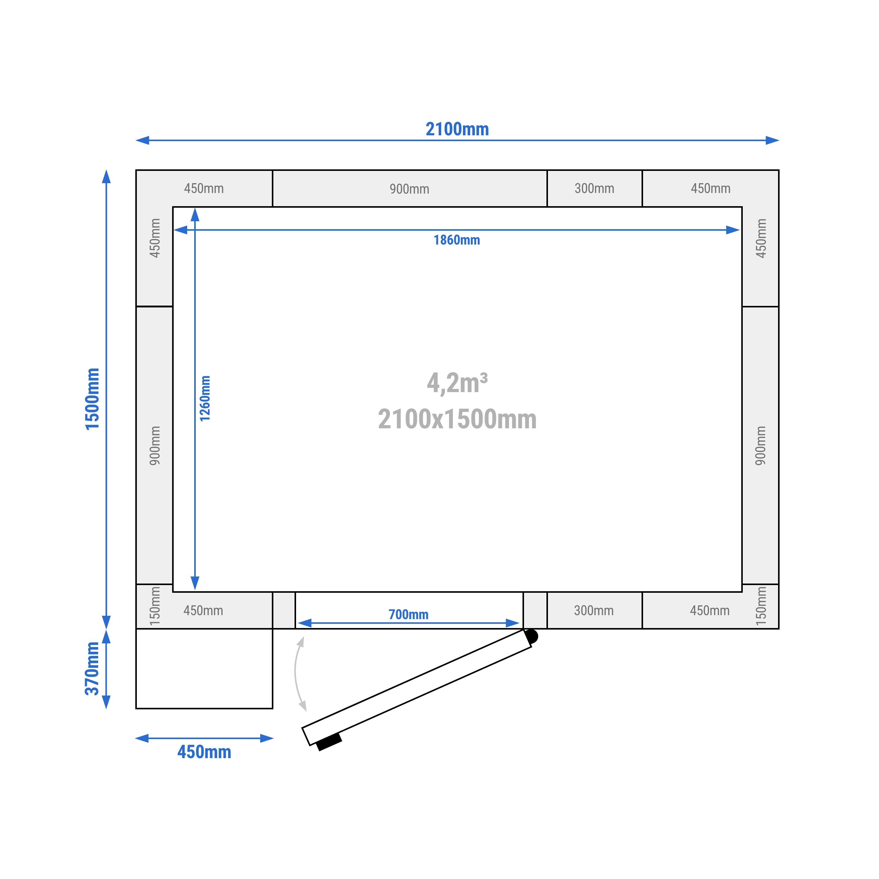 Chambre de congélation – 2100 × 1500 mm – 4,2 m³ – avec groupe de congélation et rideaux à lamelles inclus