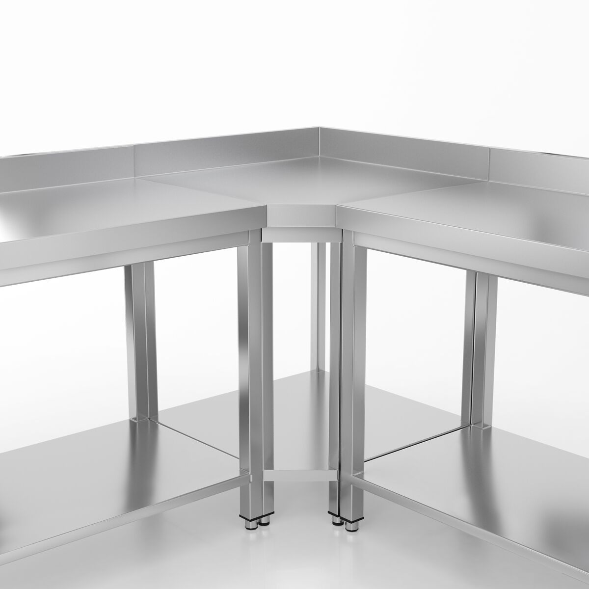 Edelstahl Eckarbeitstisch PREMIUM - 1000x600mm - mit Grundboden & Aufkantung