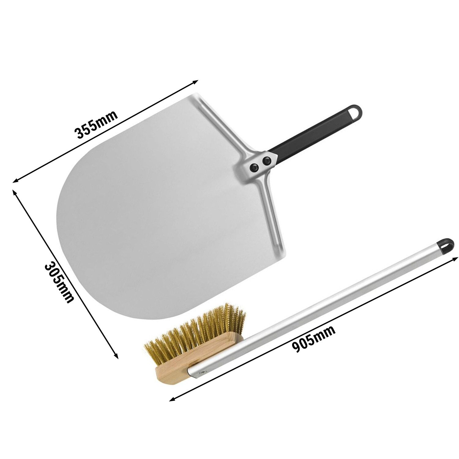 (SET) Pelle à pizza - 305 x 355 mm & Brosse pour four à pizza