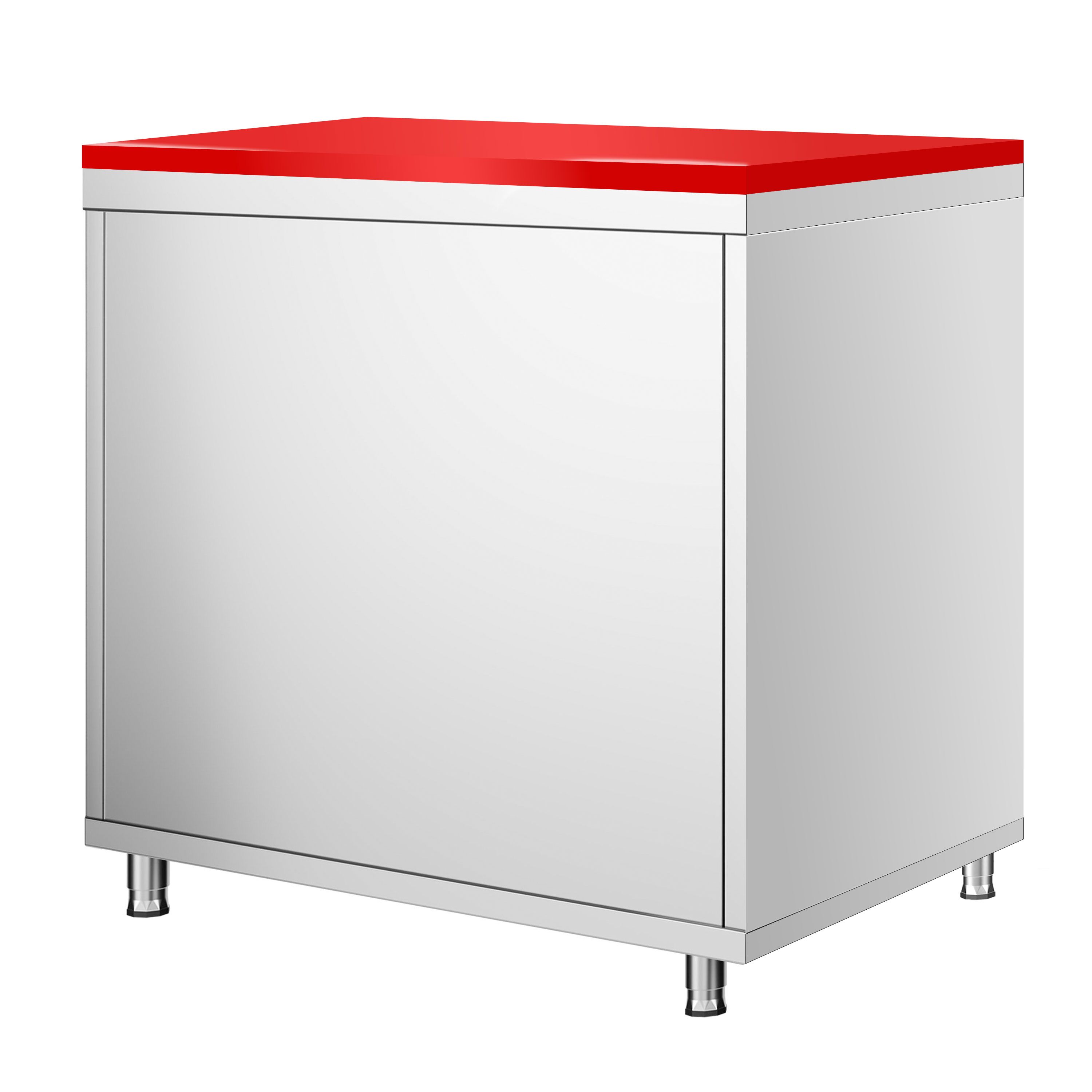 Table armoire en acier inoxydable PREMIUM - 800x700mm - avec portes battantes - incl. plateau de découpe Rouge PEHD (HACCP)