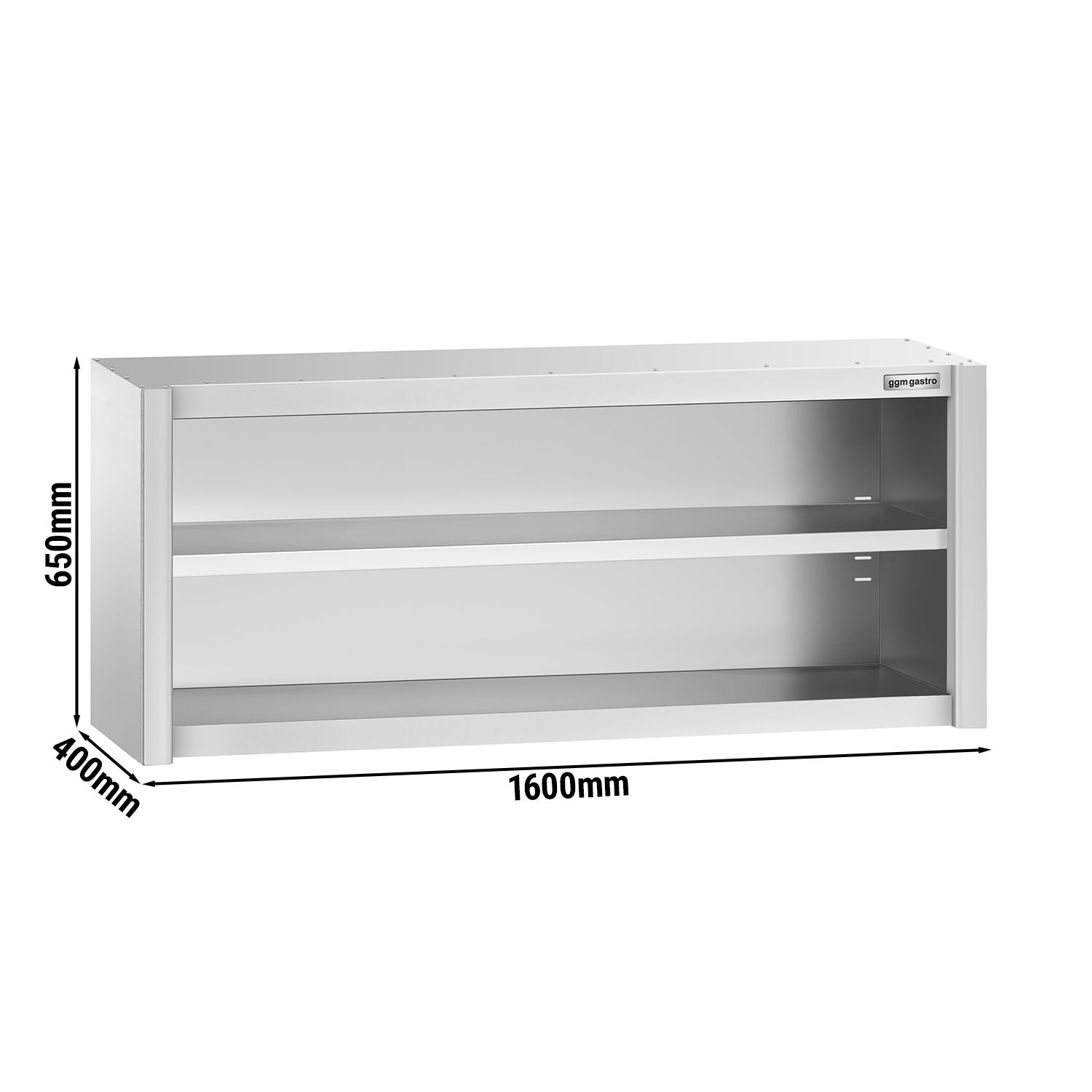 Armoire murale en acier inoxydable PREMIUM - 1600x400mm - sans portes (ouvert) - 650mm de haut