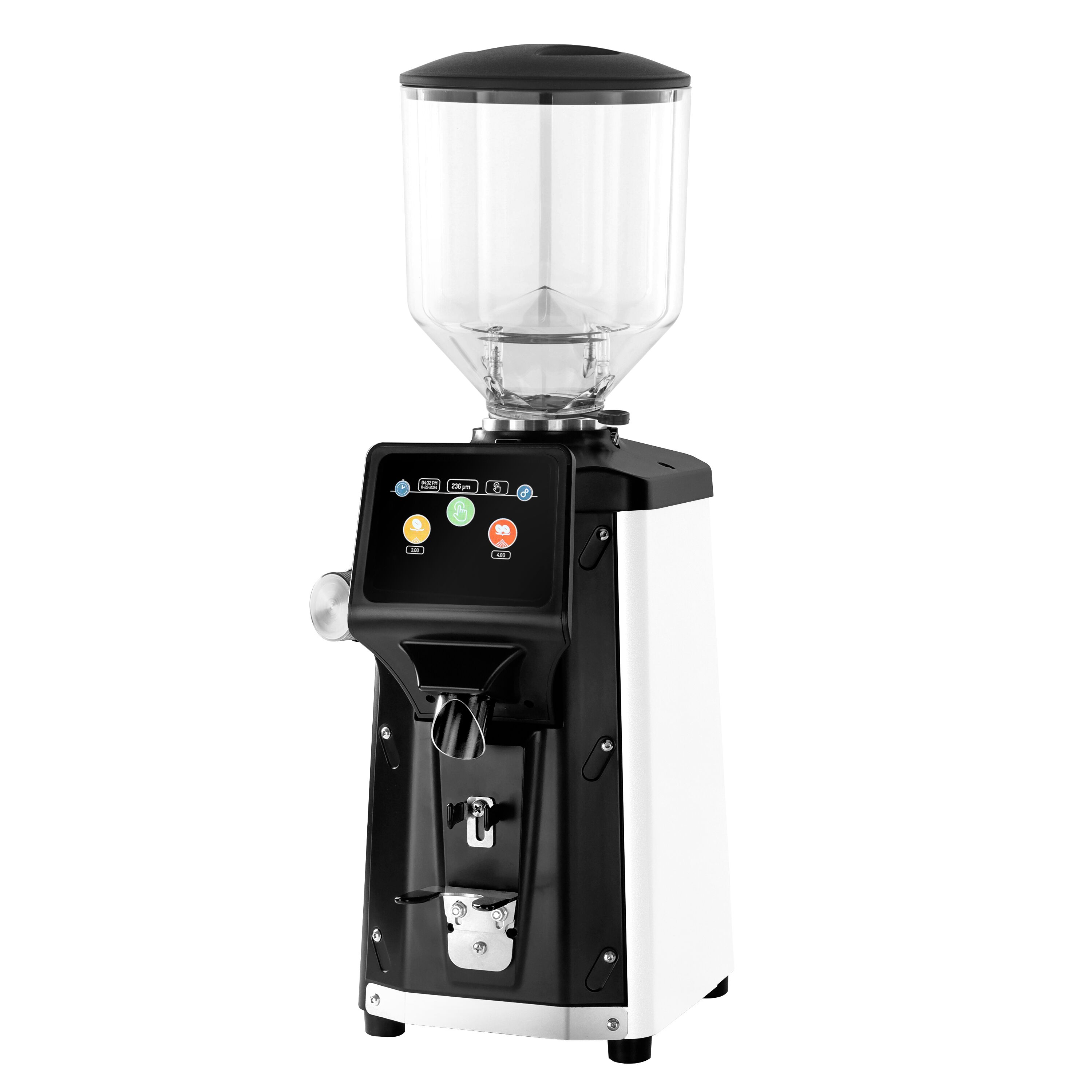 Moulin à café – 1,2 kg – meule plate Ø 65 mm – détection automatique du porte-filtre – Blanc