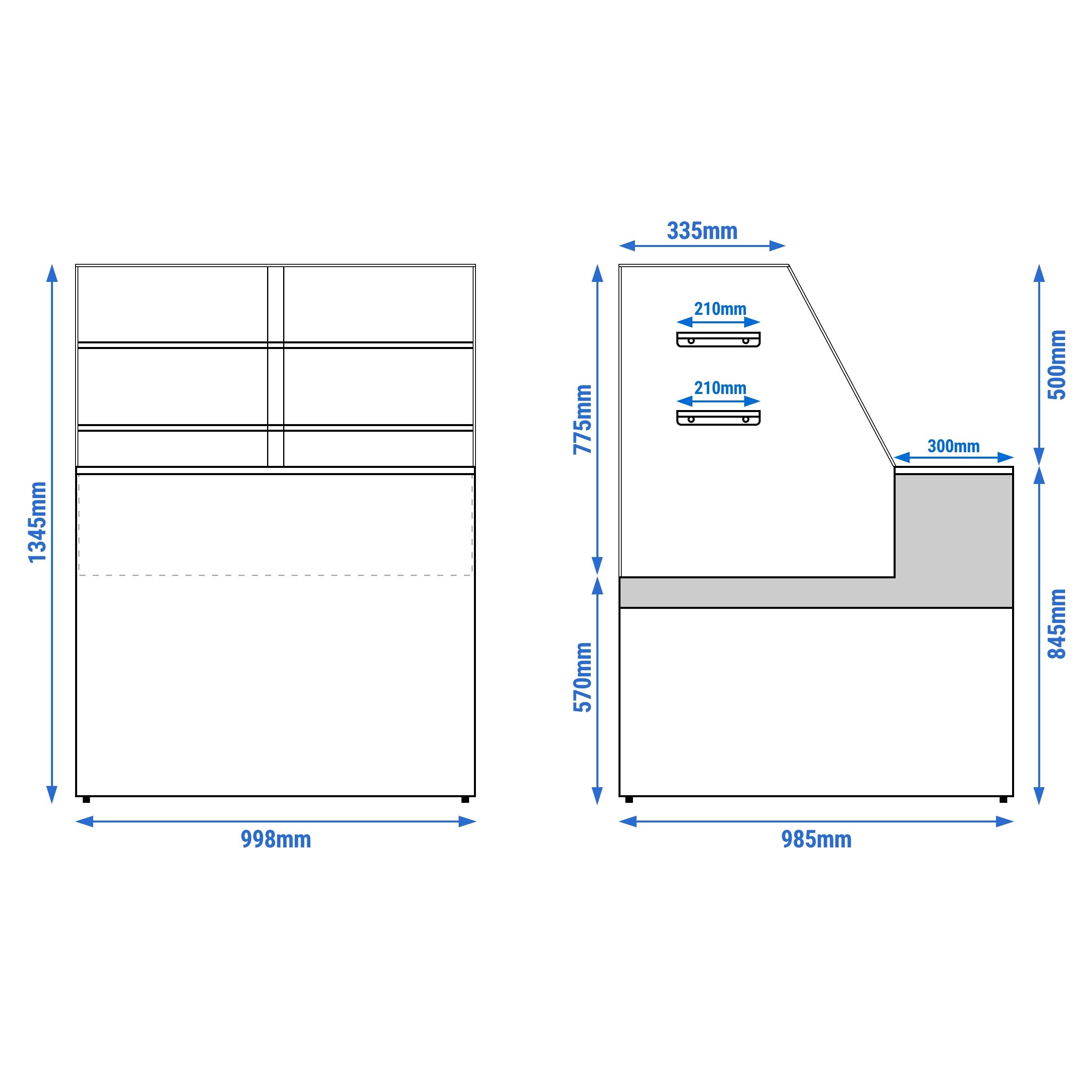 Comptoir vitrine réfrigérée - 998x985mm - +4/+8°C - 1 porte - 2 étagères - Vitre droite