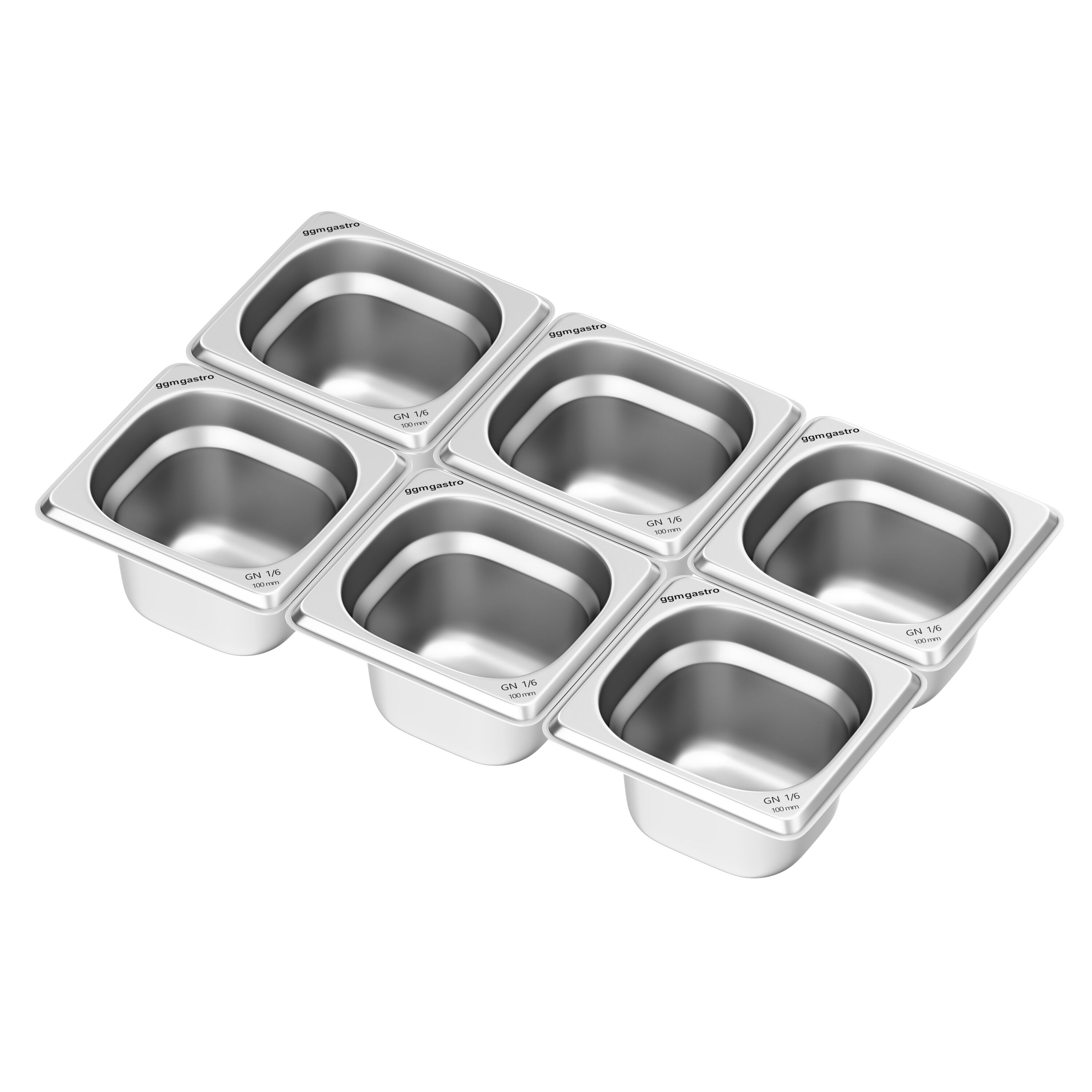 (6 pièces) Bac GN 1/6 en inox - Hauteur : 100 mm