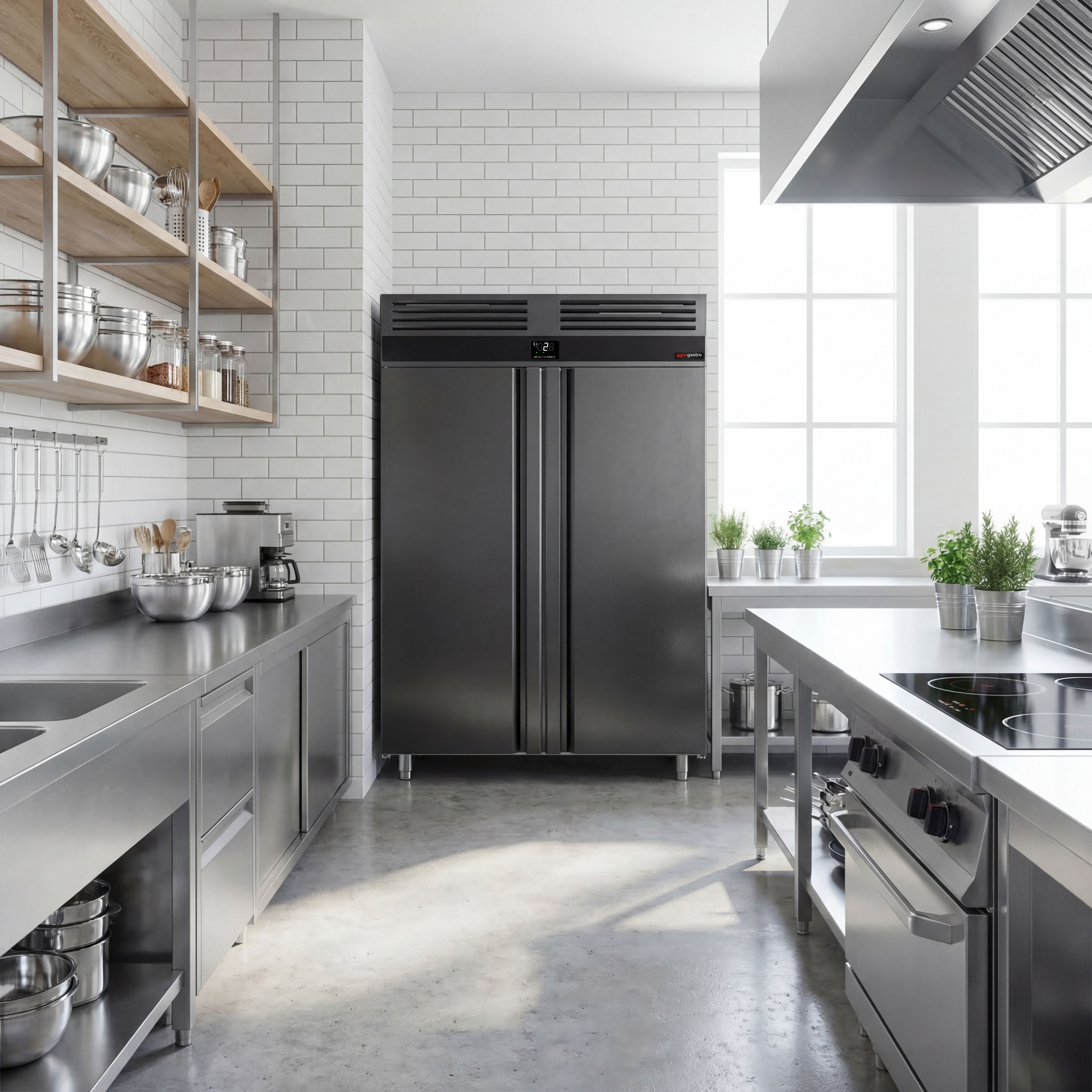 Armoire réfrigérée positive Inox AISI 304 PREMIUM - GN 2/1 - 1400 L - avec 2 portes - Anthracite