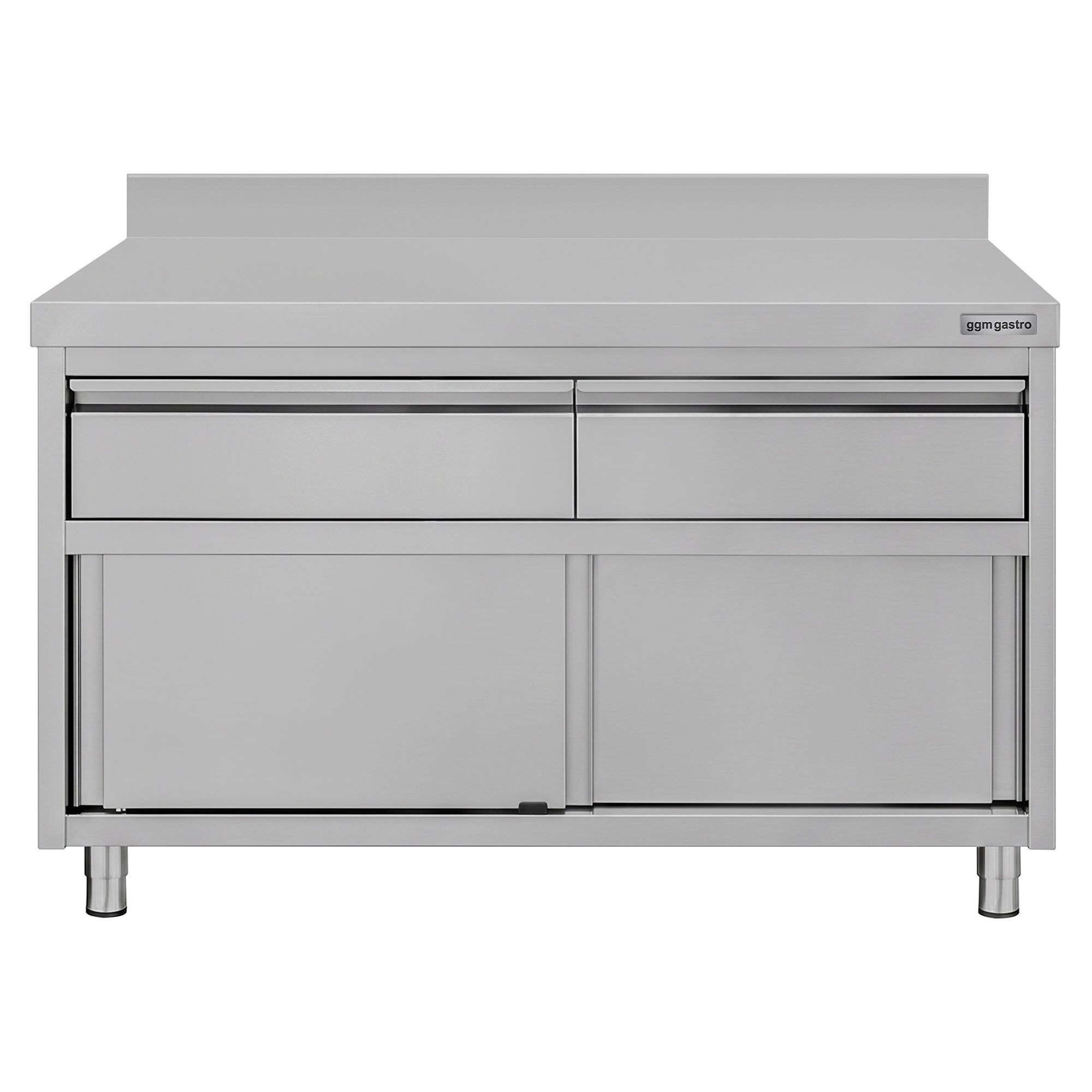 Armoire de travail en acier inoxydable ECO - 1200 x 600 mm - avec rebord - avec 2 tiroirs et une porte coulissante