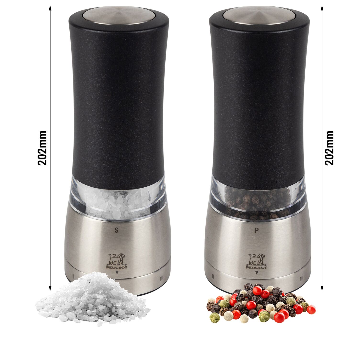 PEUGEOT | DAMAN - Electric Salt & Pepper Mills - Stainless Steel/Acrylic - Height: 160mm