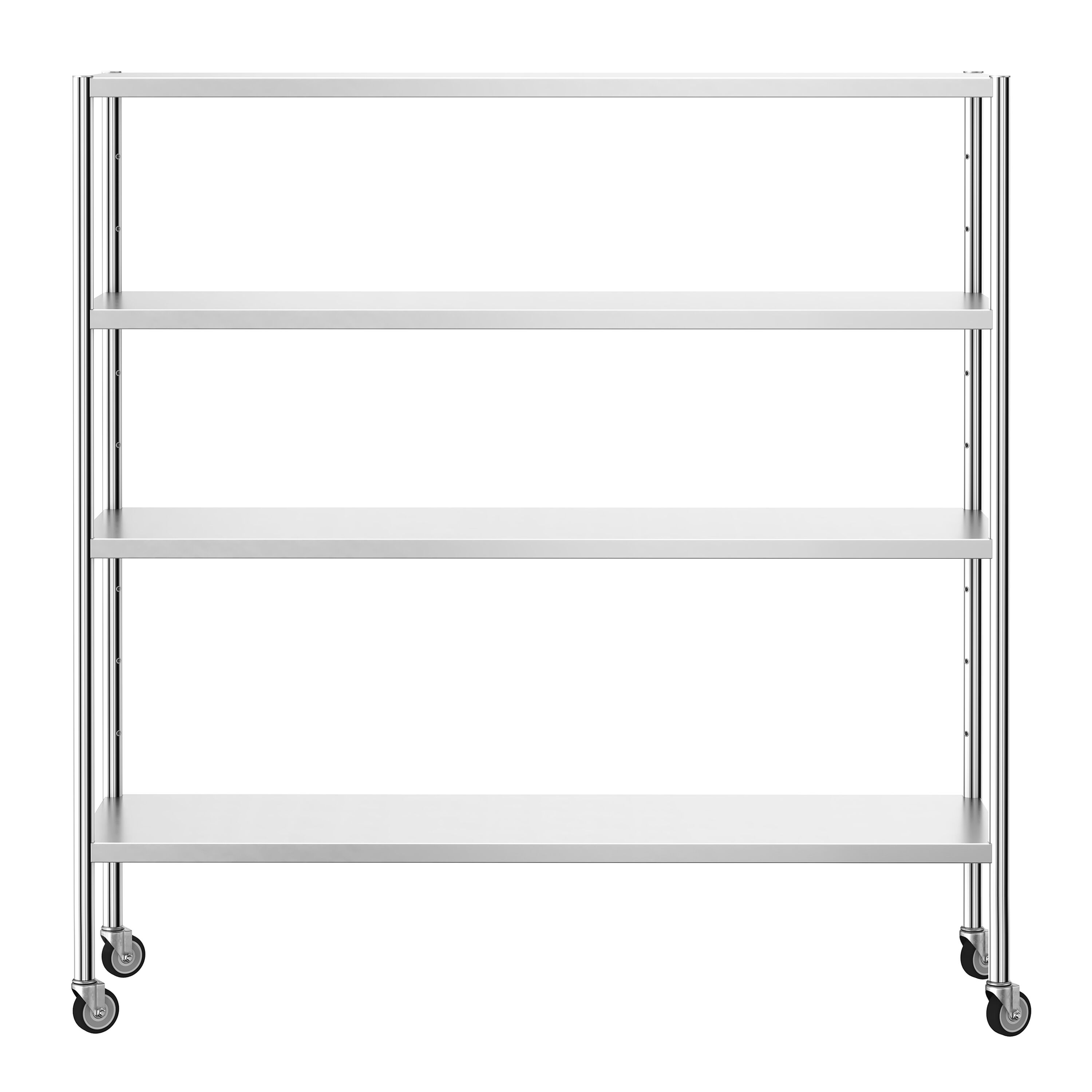 Étagère en inox PREMIUM - 1800 x 500 mm - avec 4 étagères (réglables) - incl. 4 roulettes