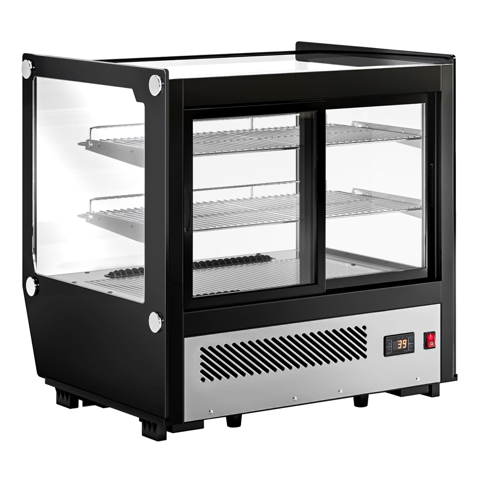 Vitrine réfrigérée de table - 120L - 702mm - Double vitrage - avec 2 étagères en verre - portes coulissantes vitrées arrière