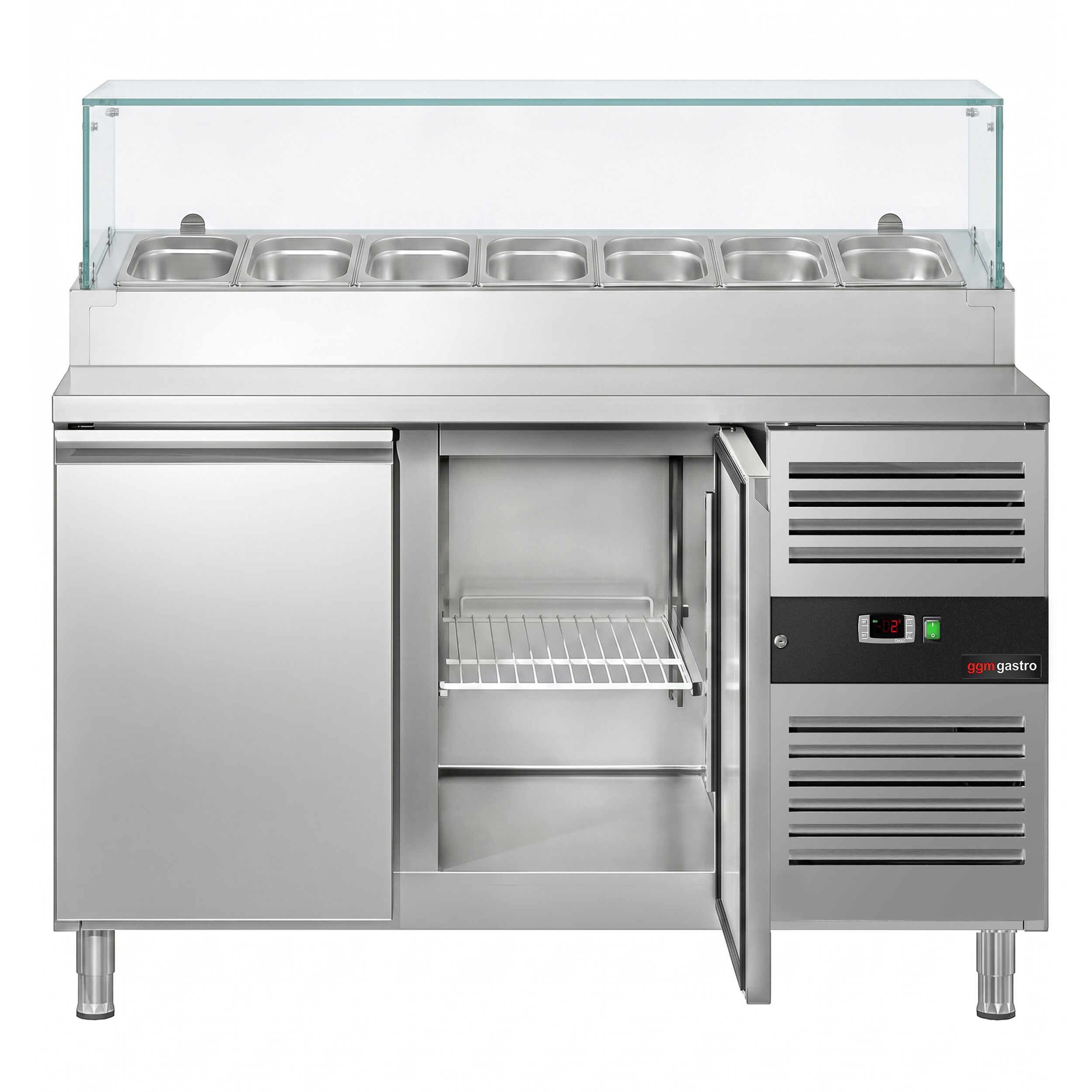 Zubereitungstisch PREMIUM - 1360mm - 2 Türen - mit Glasaufsatz - für 7x GN 1/3