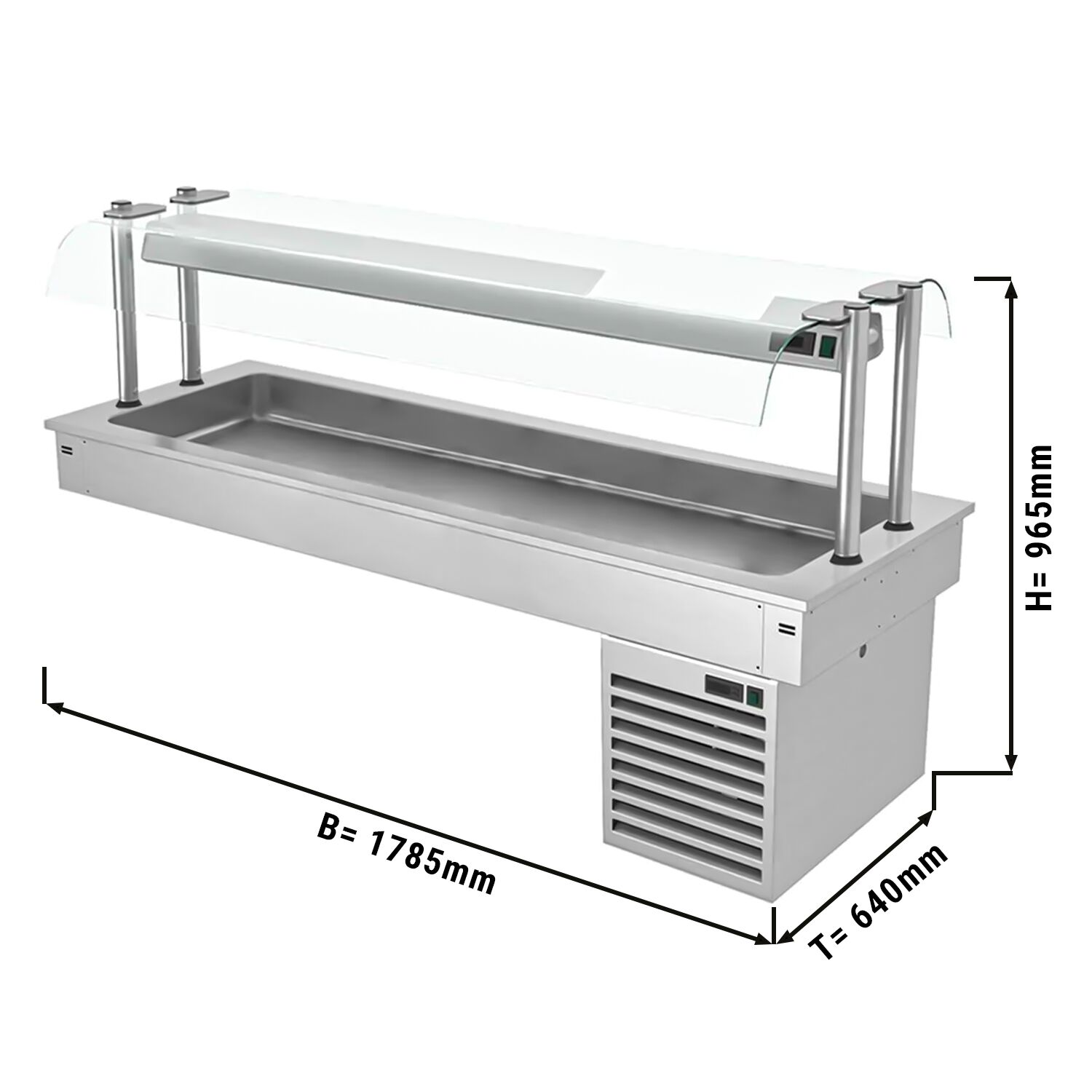 Commercial Drop-in Refrigerated Well - 1800mm - +2 to +8°C - 5x GN 1/1 - 410W - with Glass Sneeze Guard