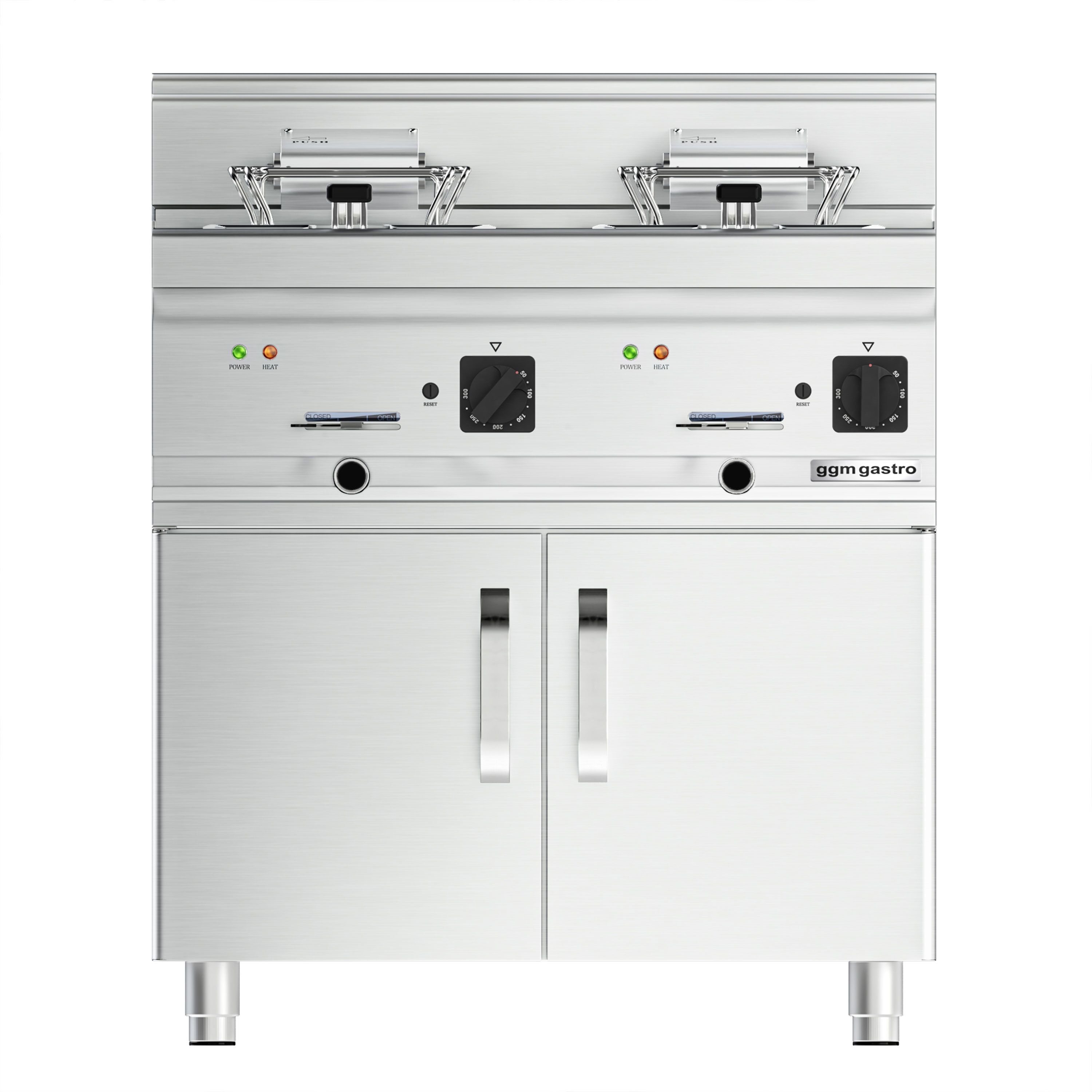 Friteuse électrique double – 10+10 litres – 18 kW – incl. soubassement avec 2 portes