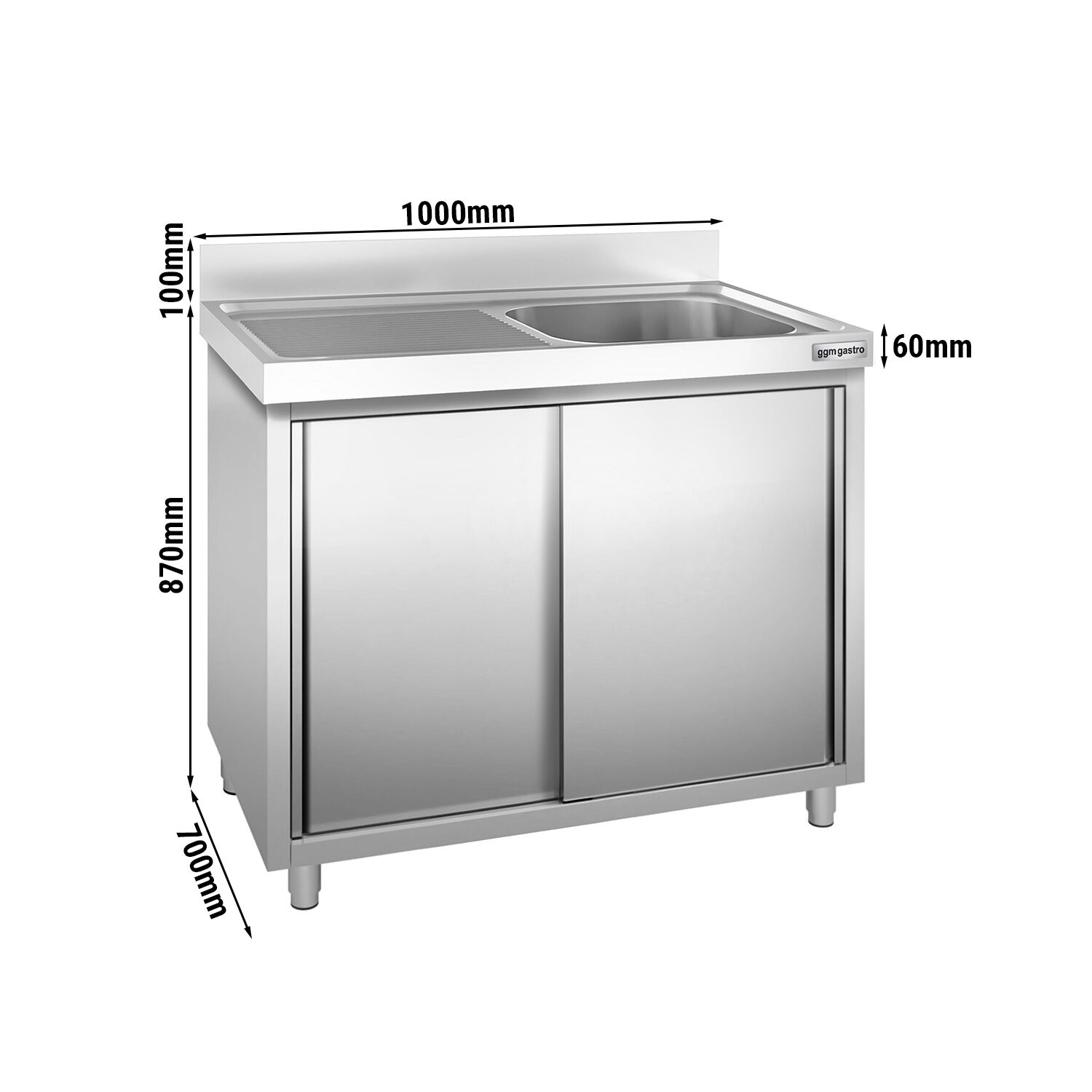 Plonge PREMIUM - 1000x700mm - avec 1 bac à droite