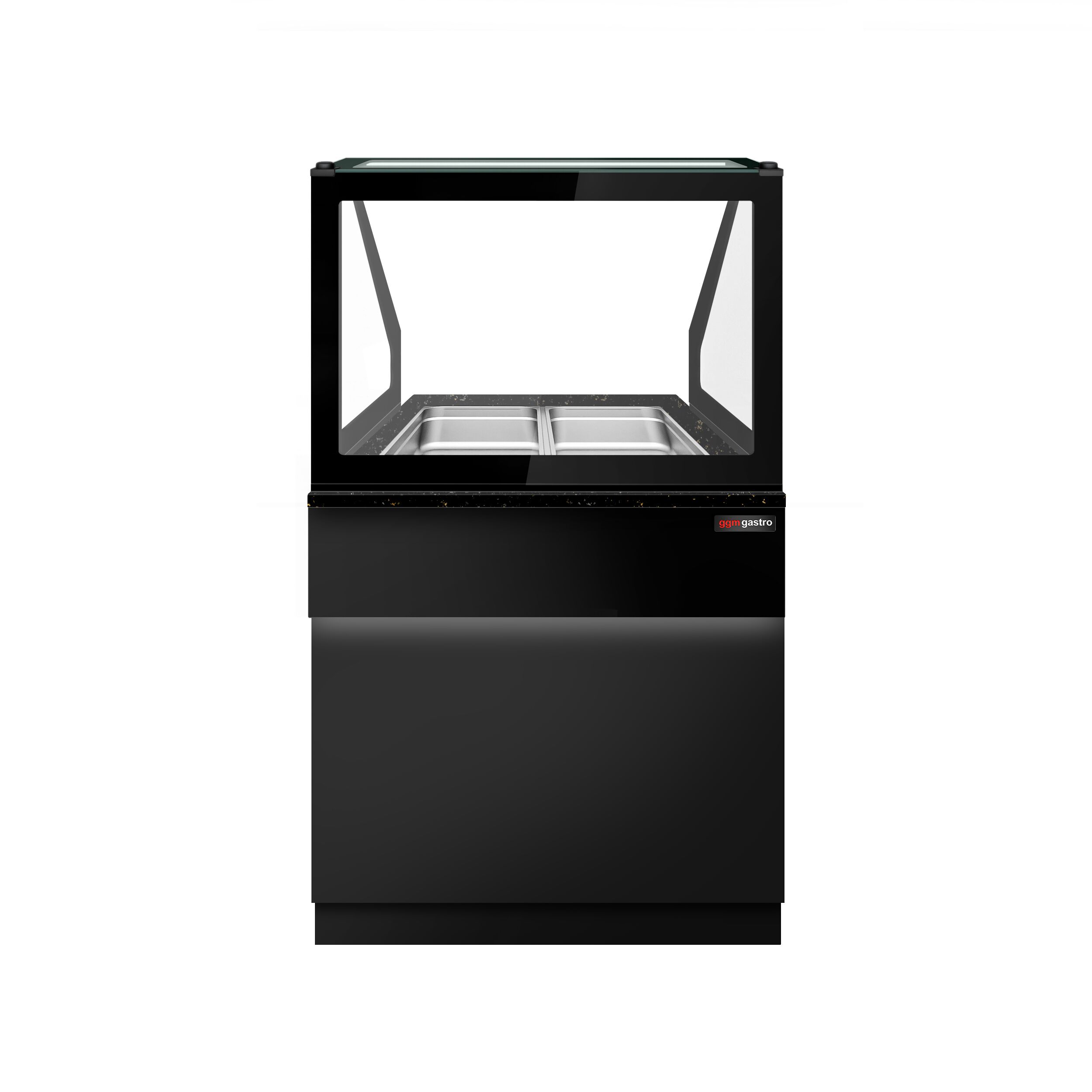 Warmhaltetheke TORONTO - 800mm - schwarze Fron - für 2x GN 1/1 - schwarze Granit-Arbeitsplatte