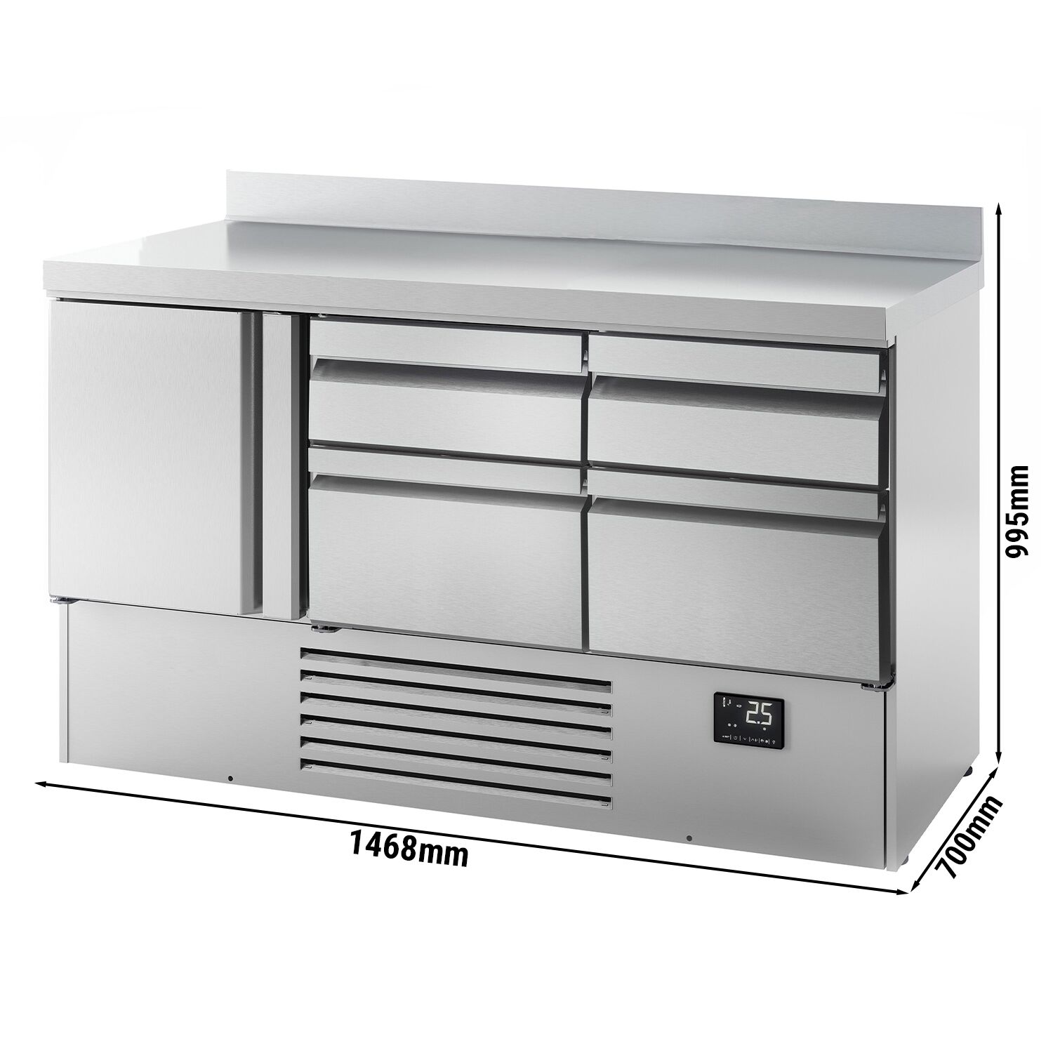 Table réfrigérée Premium PLUS - 1460 x 700 mm - avec 1 porte - 4 tiroirs - avec dosseret