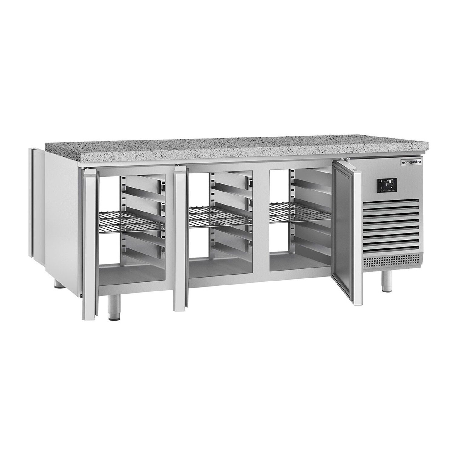 Table réfrigérée de boulangerie Premium PLUS - 2185x800 mm - avec portes des deux côtés & plan de travail en granit