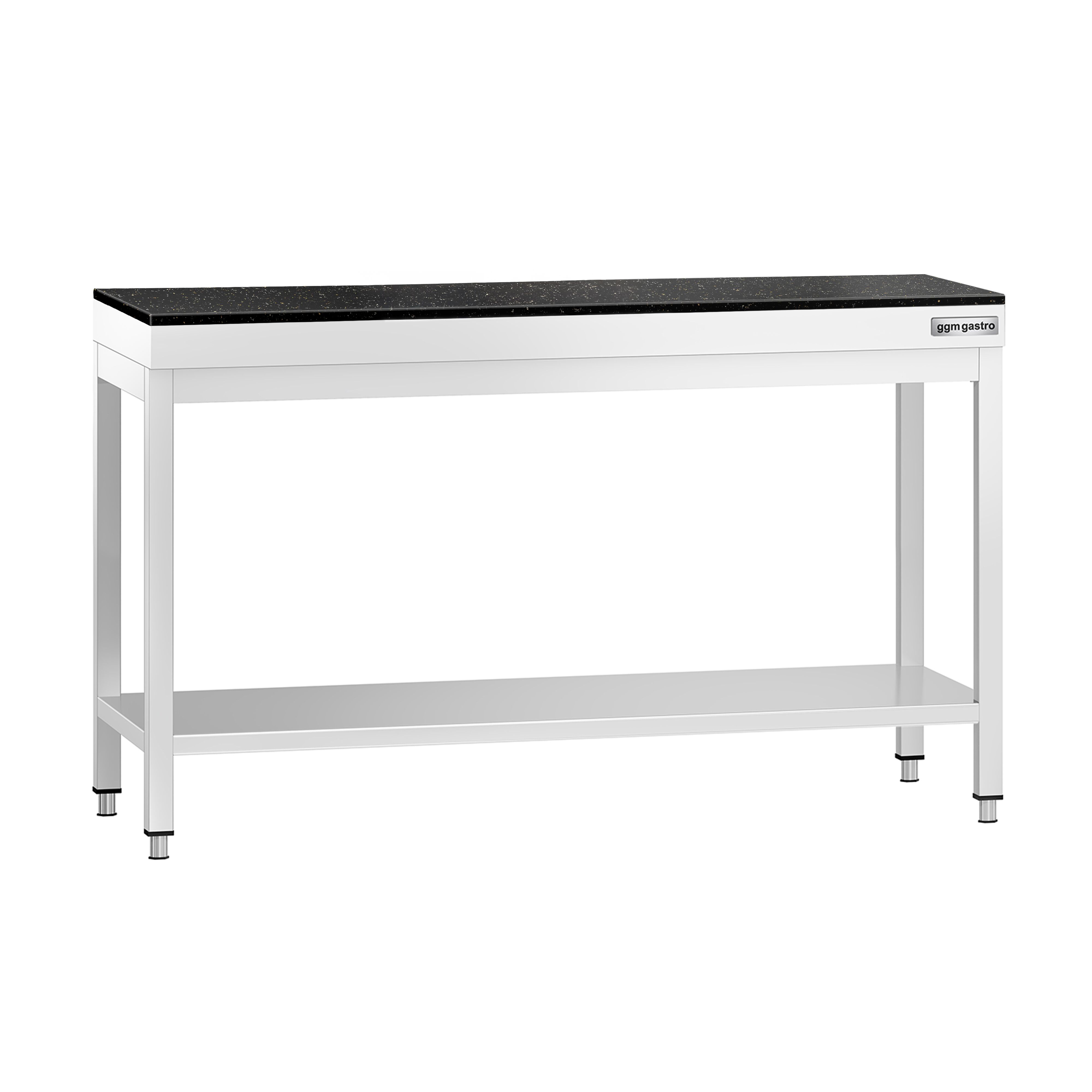 Table de travail inox PREMIUM - 1400 x 600 mm - avec tablette inférieure - incl. Plan de travail en Granit