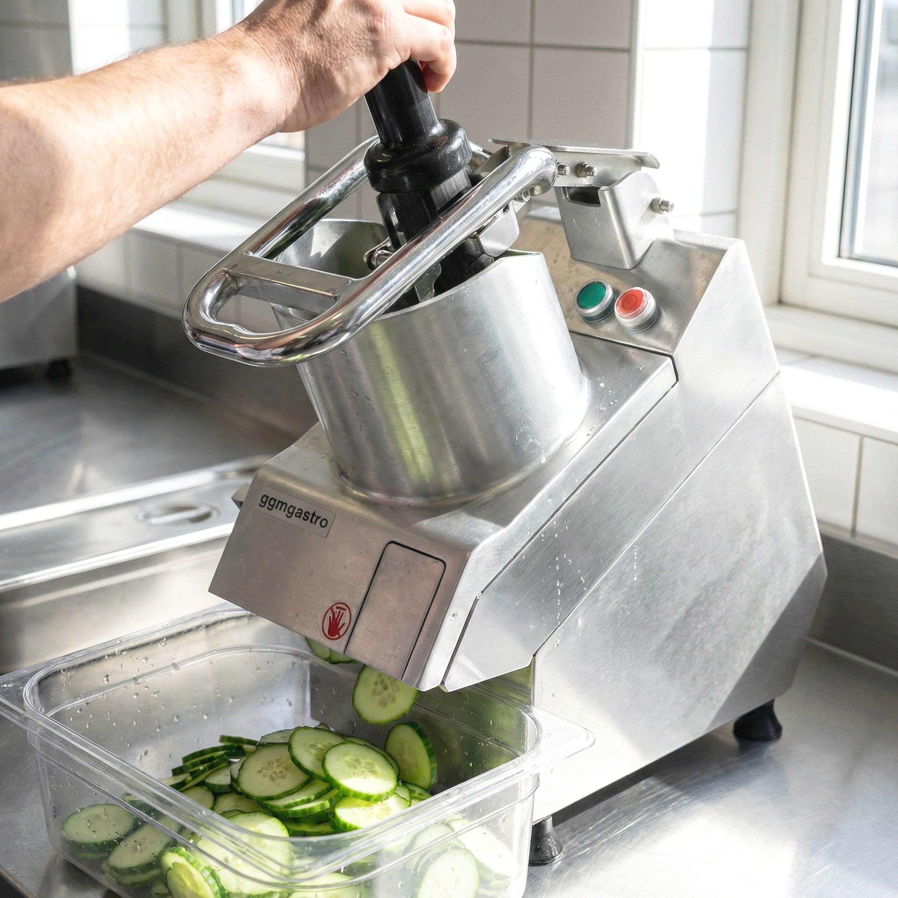 Coupe-légumes électrique – 750 watts – ouverture d’alimentation Ø 170 mm – incl. 5 disques de coupe