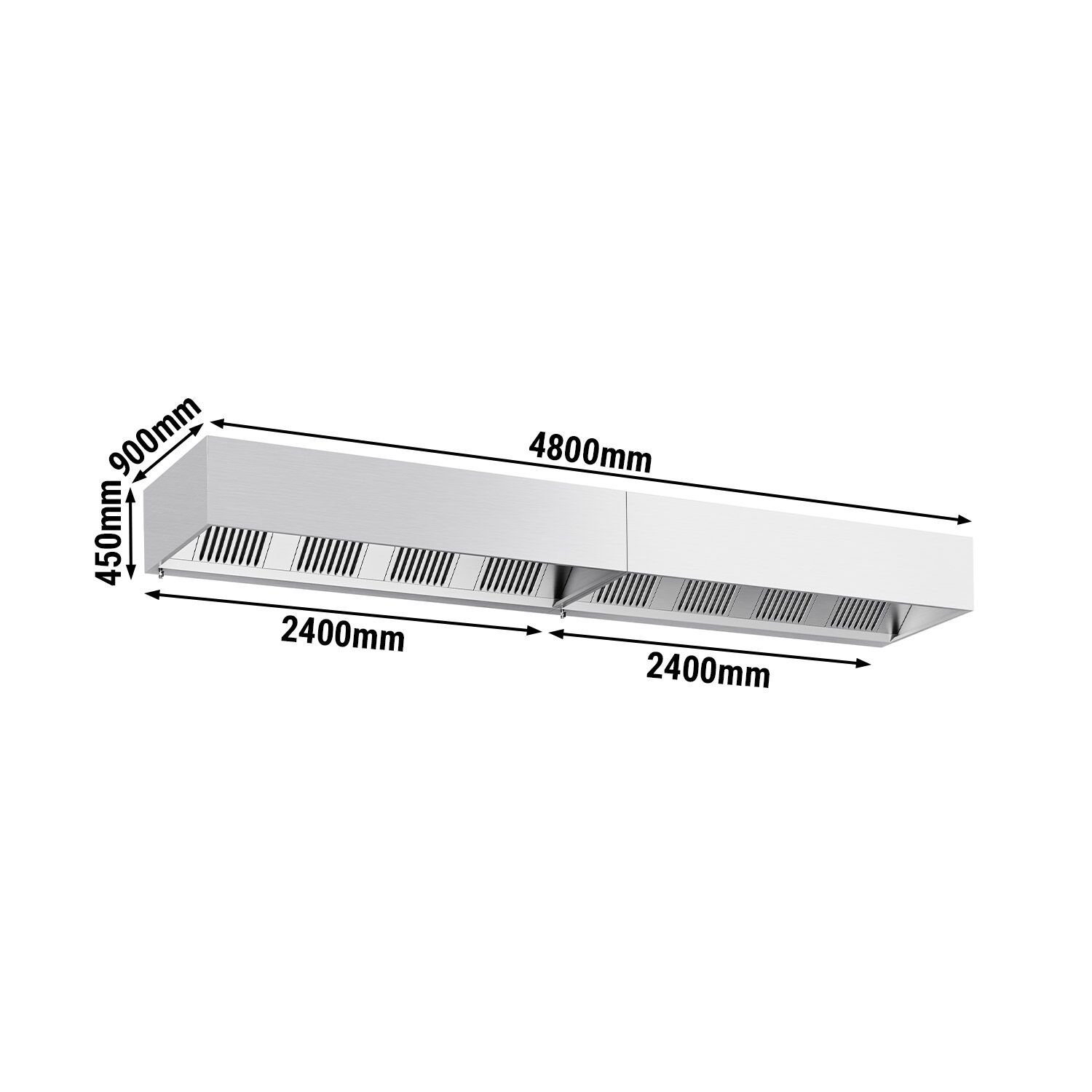Kutu Tipi Davlumbaz - 4800mm - Alevsavar Filtreli - Aydınlatmalı
