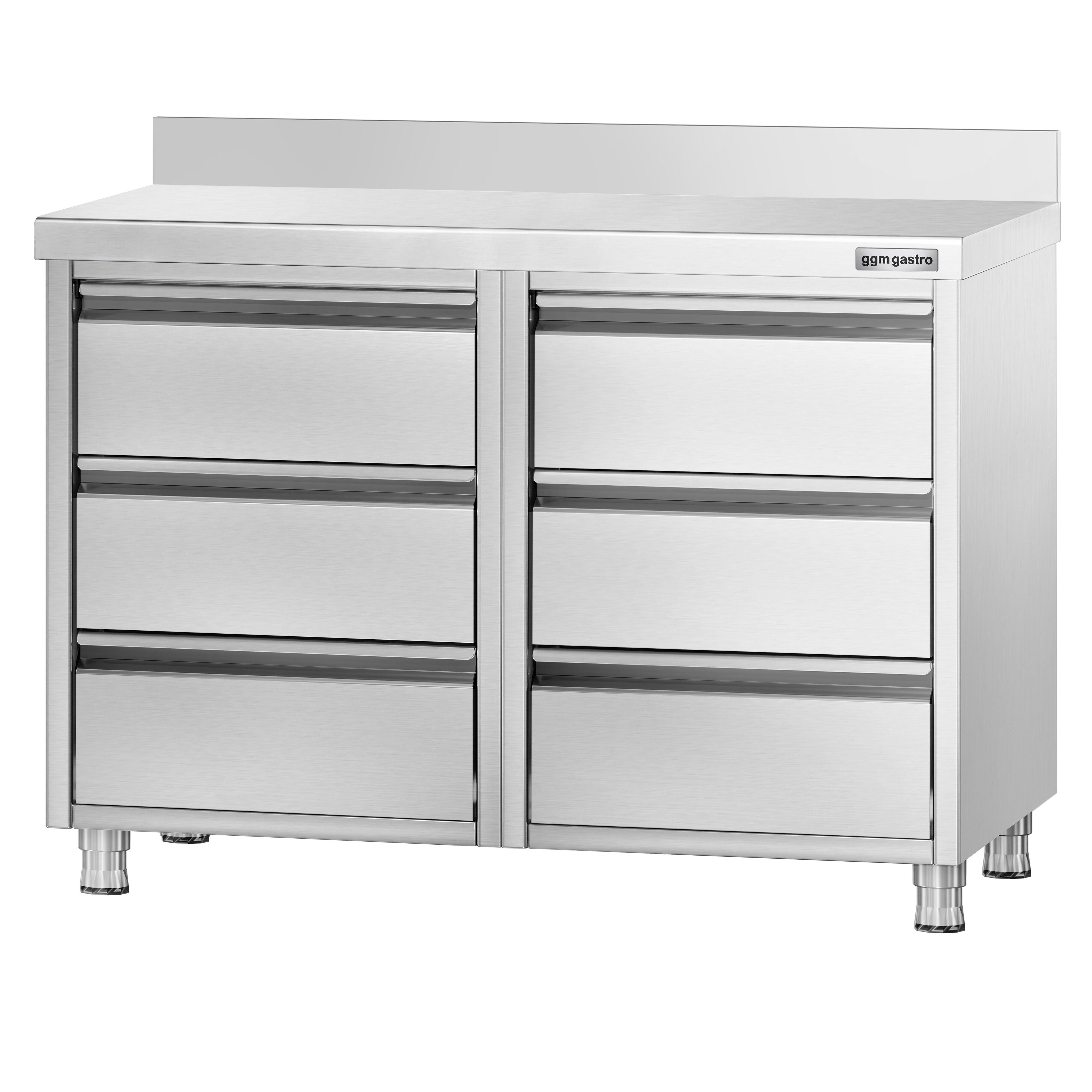 Meuble bas à tiroirs PREMIUM - Acier inoxydable - avec 6 tiroirs & dosseret 100mm - 1000x700mm