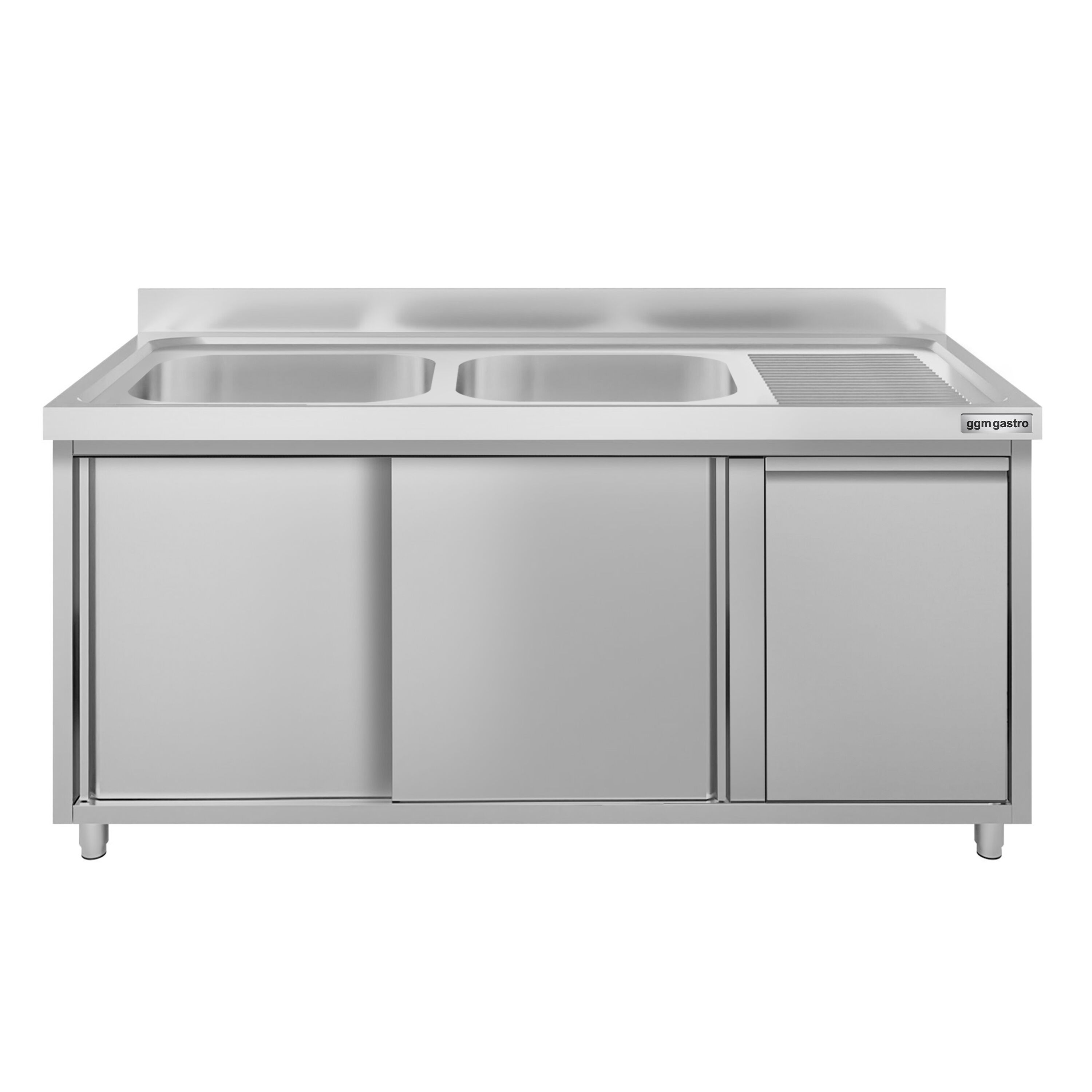 Meuble évier ECO - 1400 x 600 mm - avec poubelle & 2 bacs à gauche