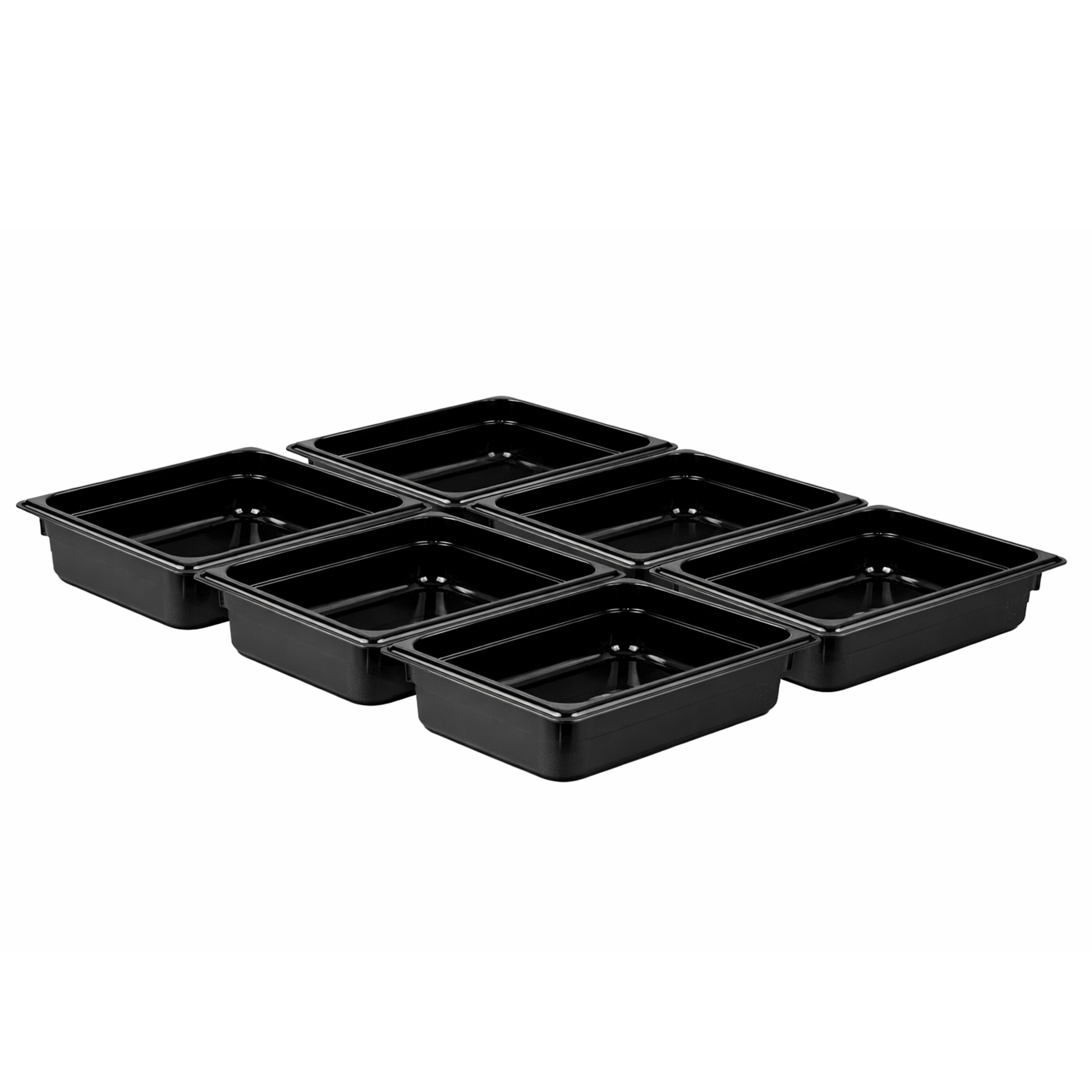 (6 pièces) Bac en Polycarbonate GN 1/2 - Noir - Hauteur : 65 mm