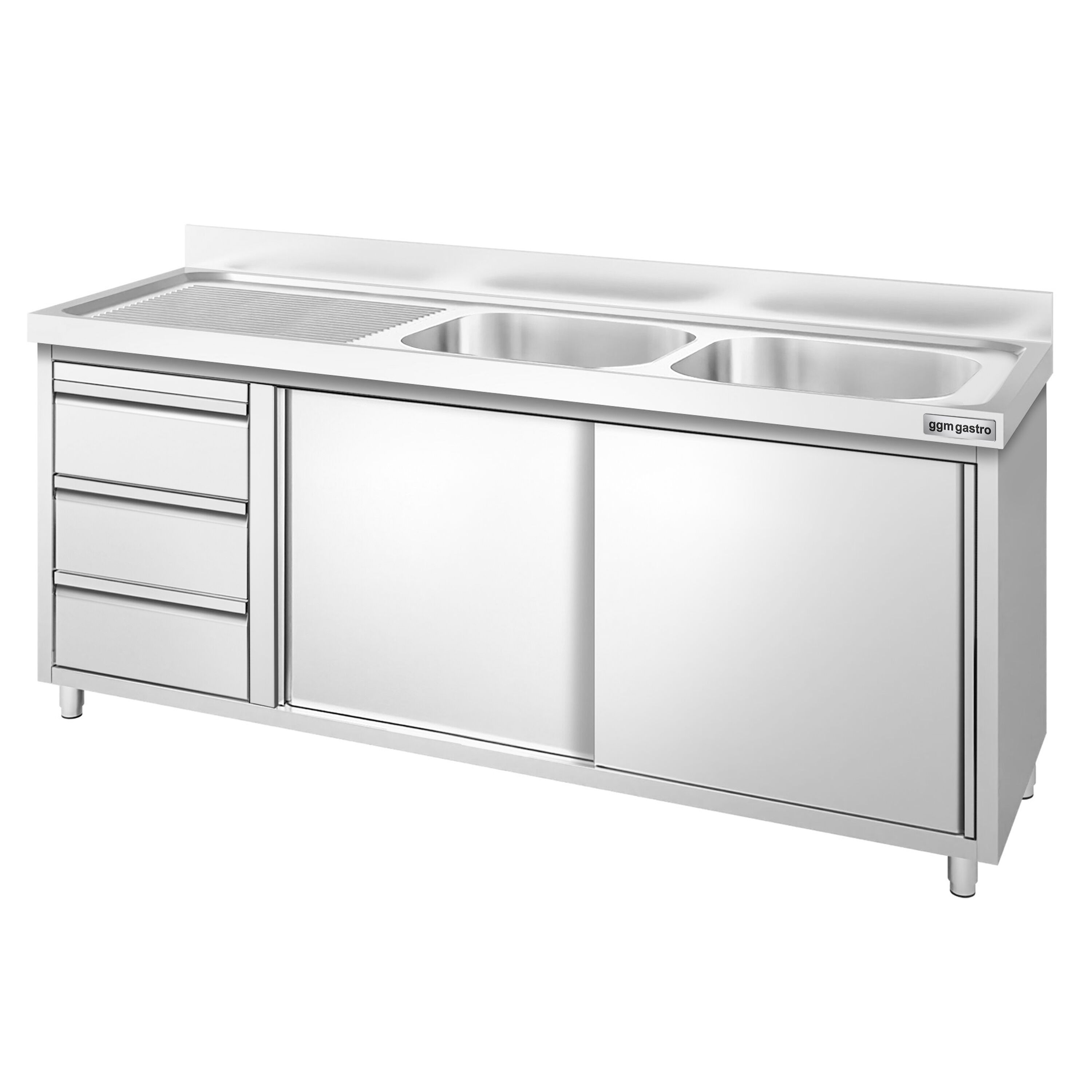 Meuble plonge PREMIUM - 1800x600mm - 2 bacs - 3 tiroirs