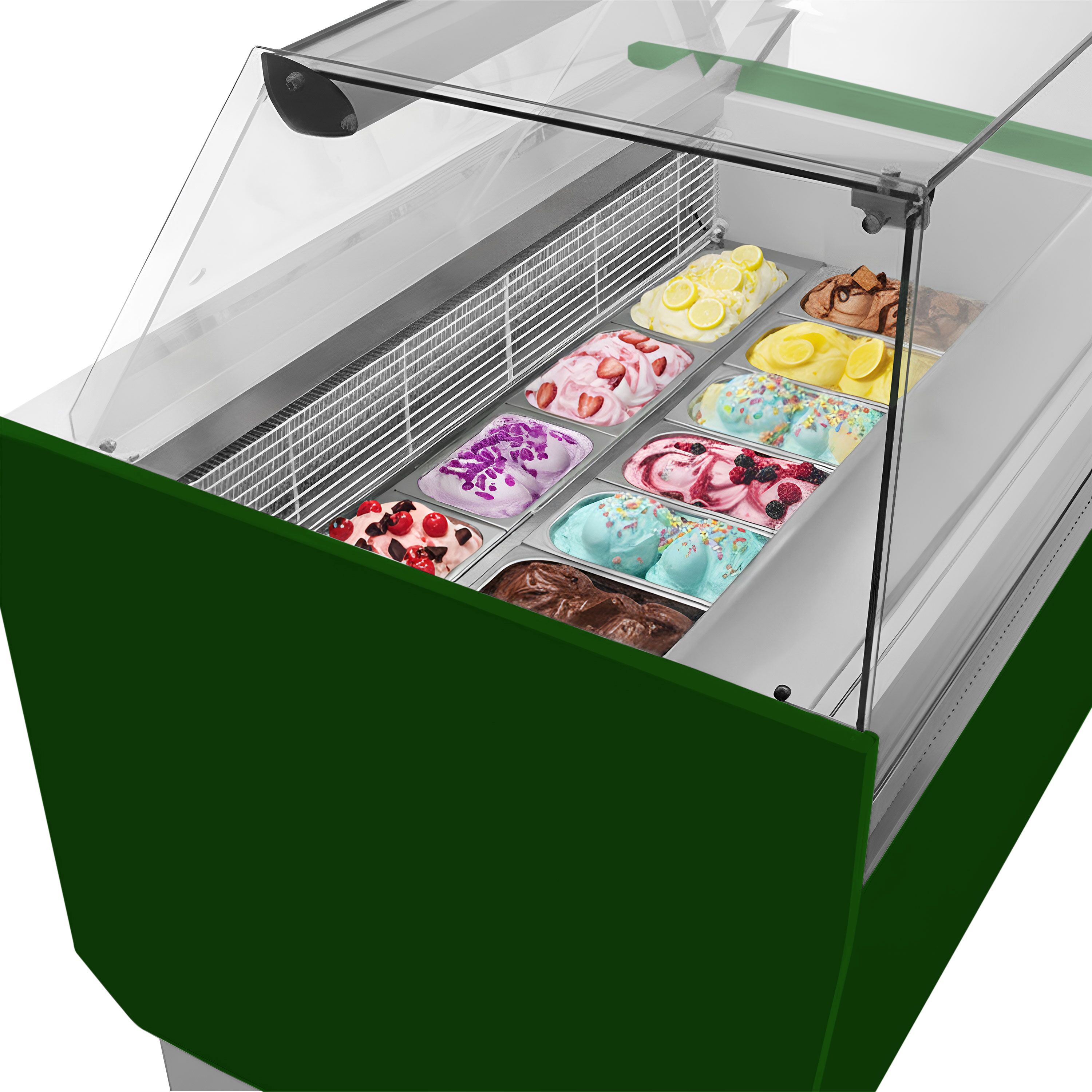 Vitrine à glace LIAM – 1560 mm – refroidissement statique – pour 13+13 bacs à glace de 5 litres – Vert