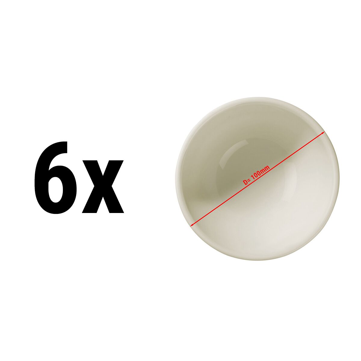 (6 pcs) Petit bol - Porcelaine - Ø 100mm - Profondeur : 45mm - Crème