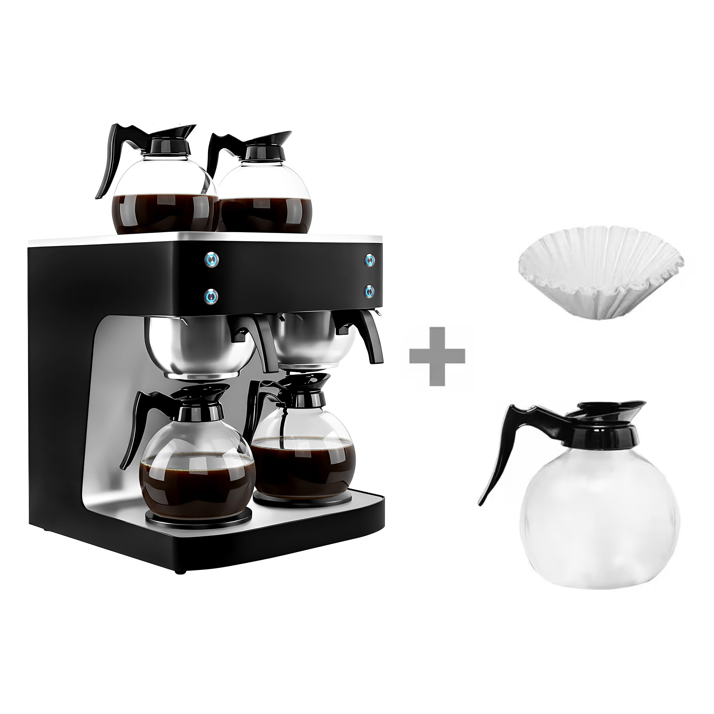 Machine à café filtre professionnelle - 2x 1,8L - 4,04 kW - remplissage manuel - avec 4 plaques chauffantes - incl. 2 pichets en verre