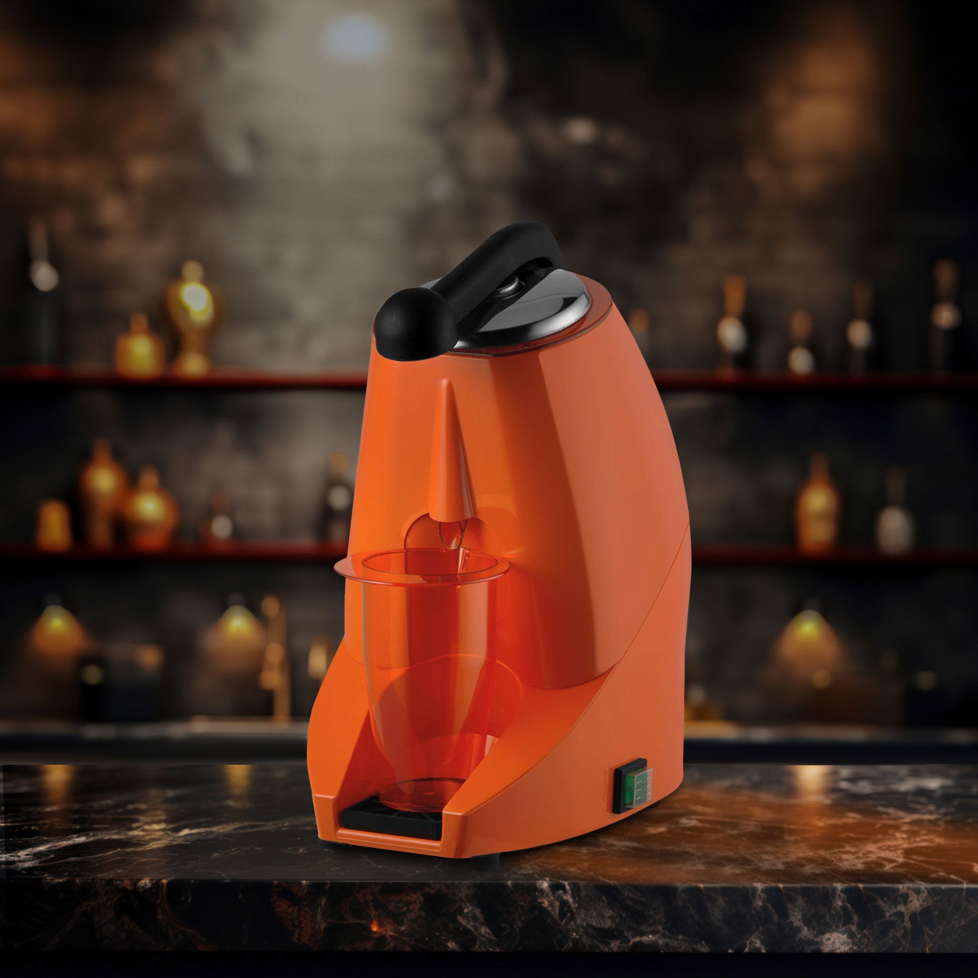 Commercial Electric Citrus Juicer - 570W - 10.17kg - with press arm, dishwasher-safe parts, heat protection - Orange (Single)