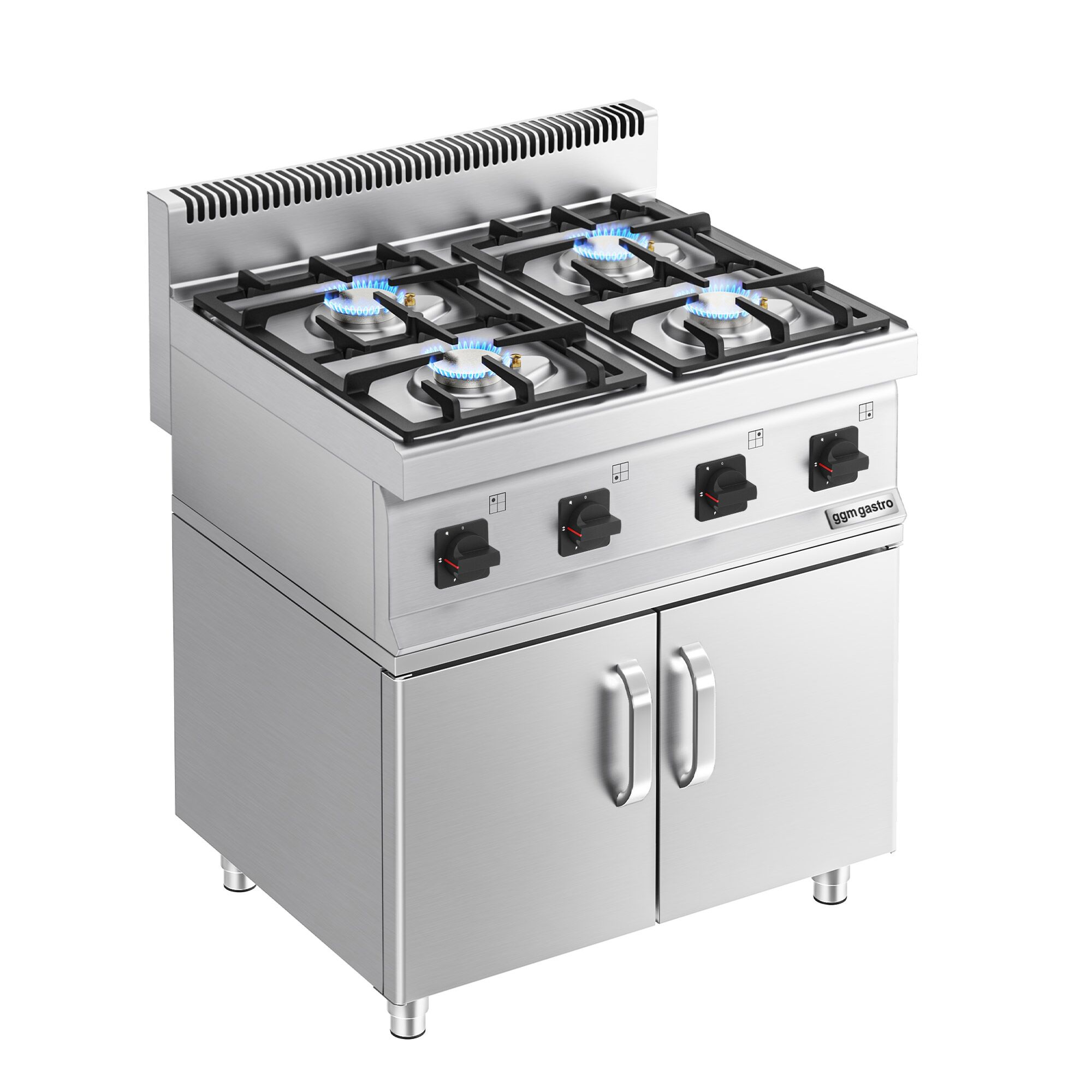 Fourneau à gaz – 14 kW – 4 brûleurs – avec soubassement avec 2 portes