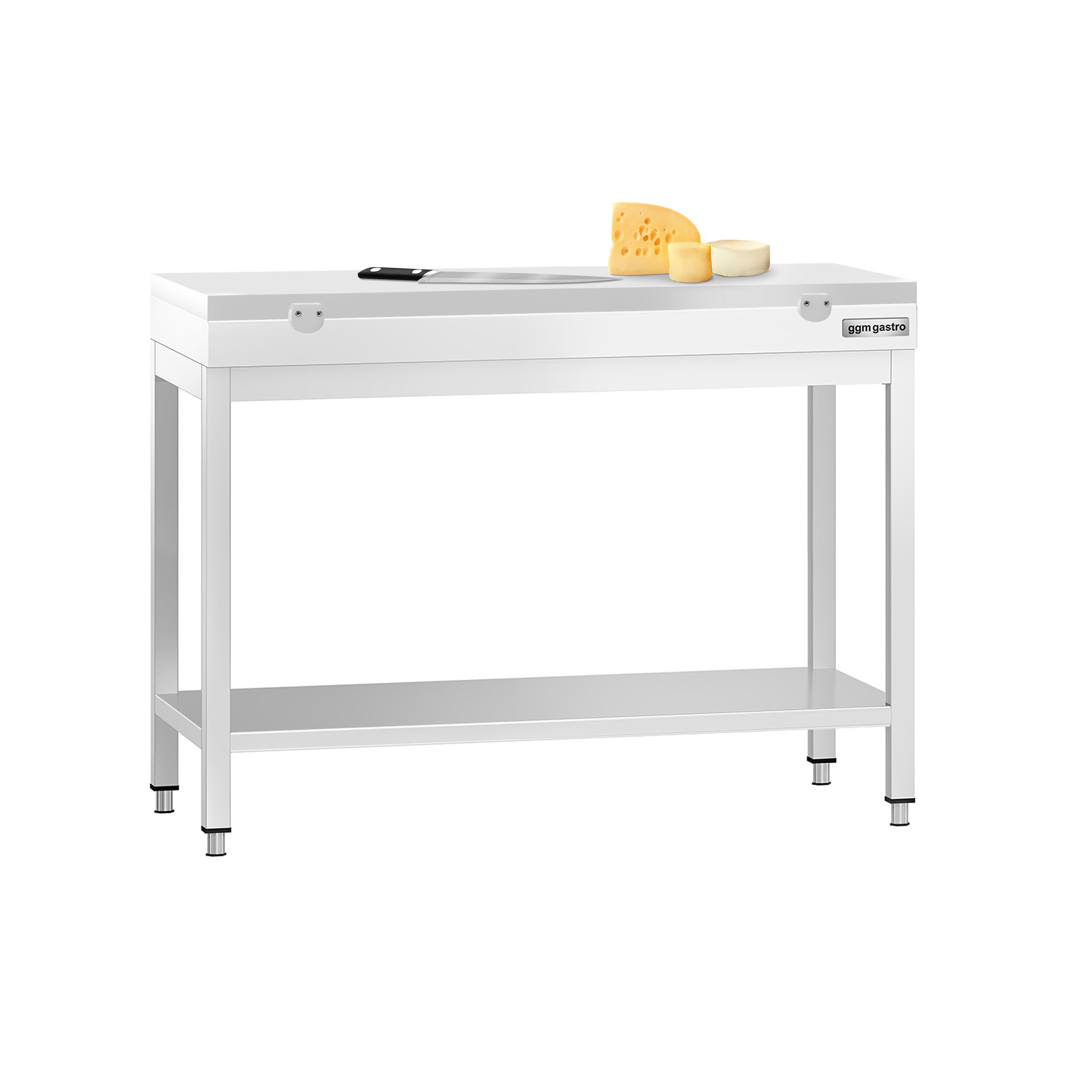 Table de travail inox PREMIUM - 1000 x 600 mm - avec tablette inférieure - incl. Planche à découper Blanche
