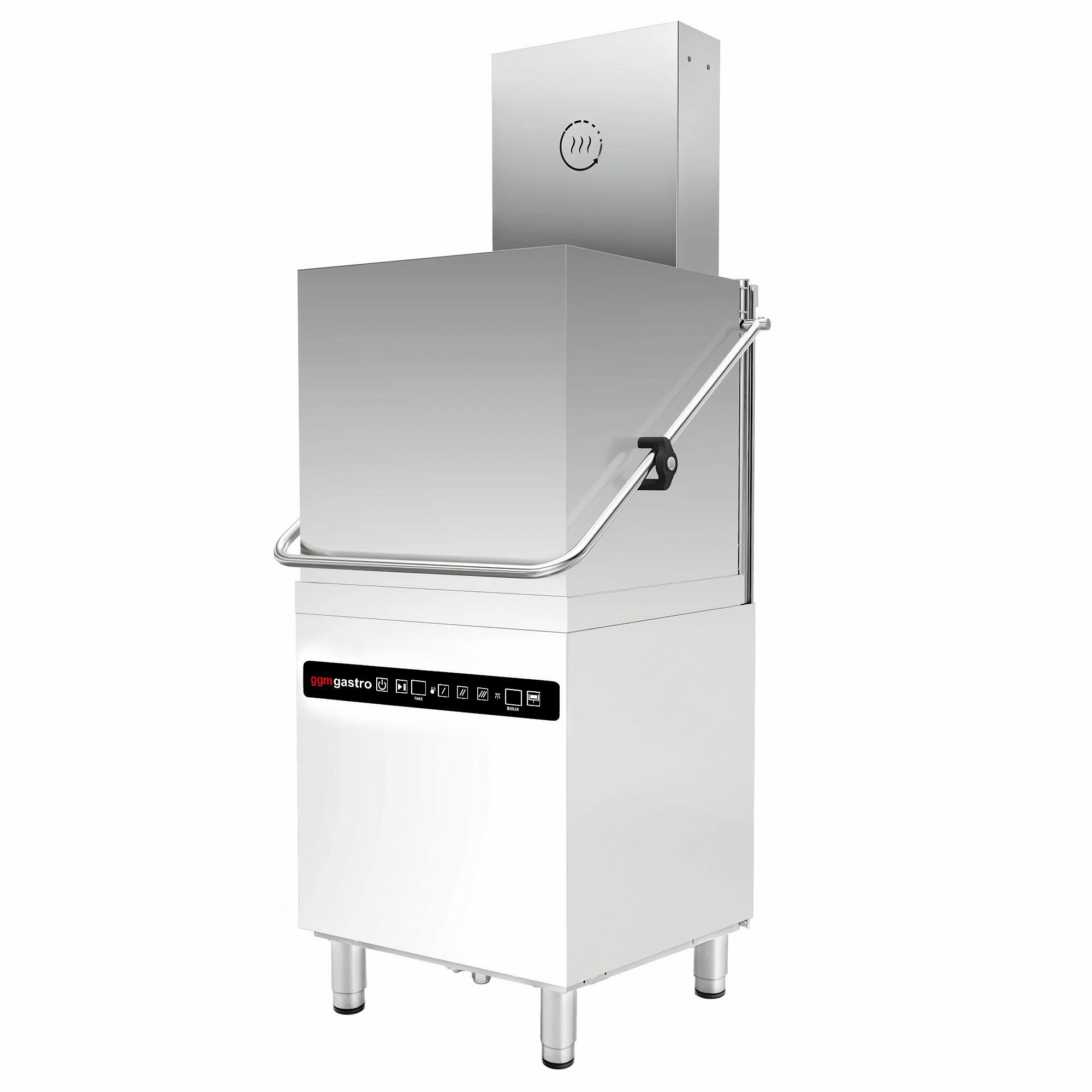 Lave-vaisselle à capot – Numérique – 8,7 kW – avec récupération de chaleur, pompe de détergent, de rinçage et de vidange – avec table d’entrée à droite et table de sortie à gauche incluses