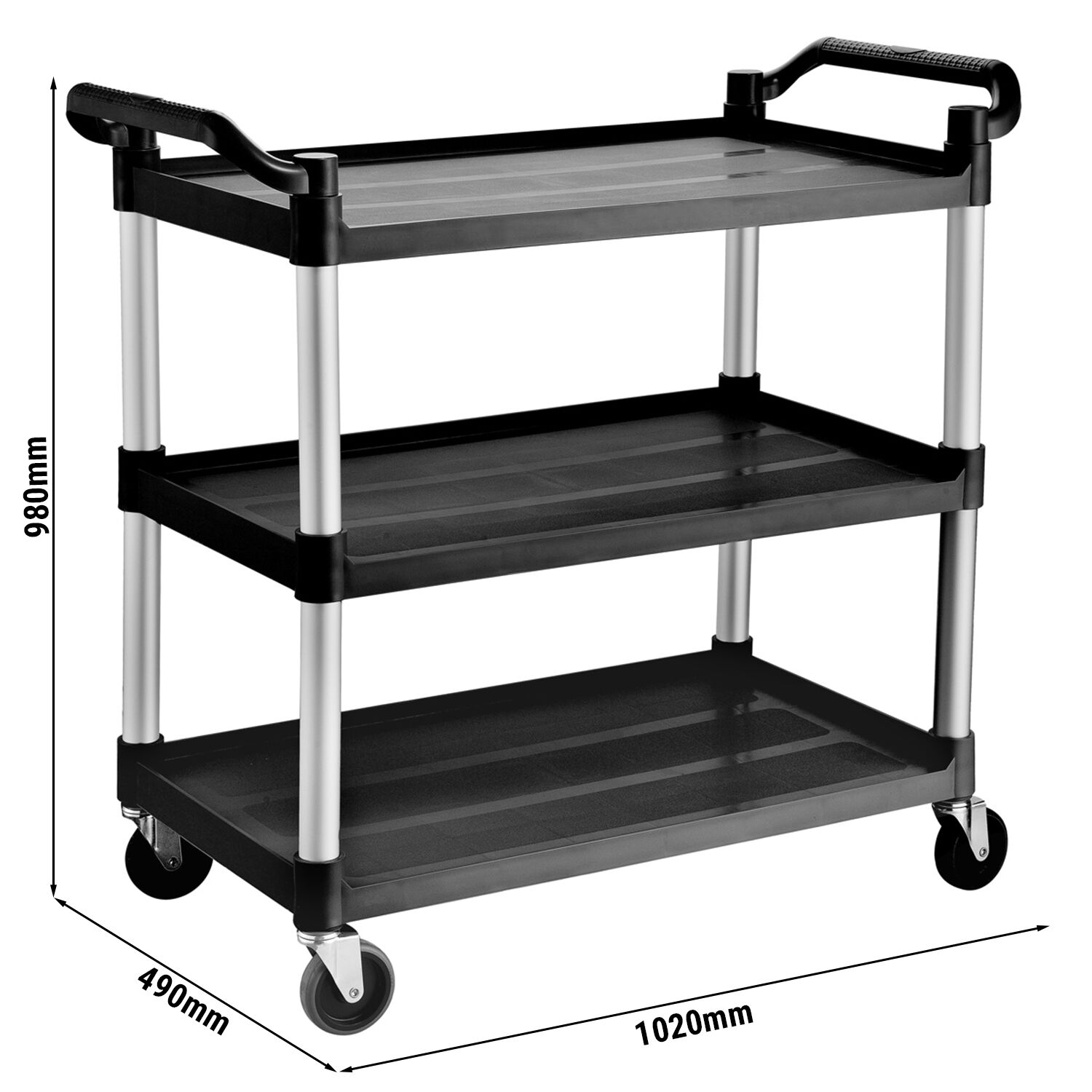 Chariot de service en plastique – 1020 × 490 mm – avec 3 plateaux
