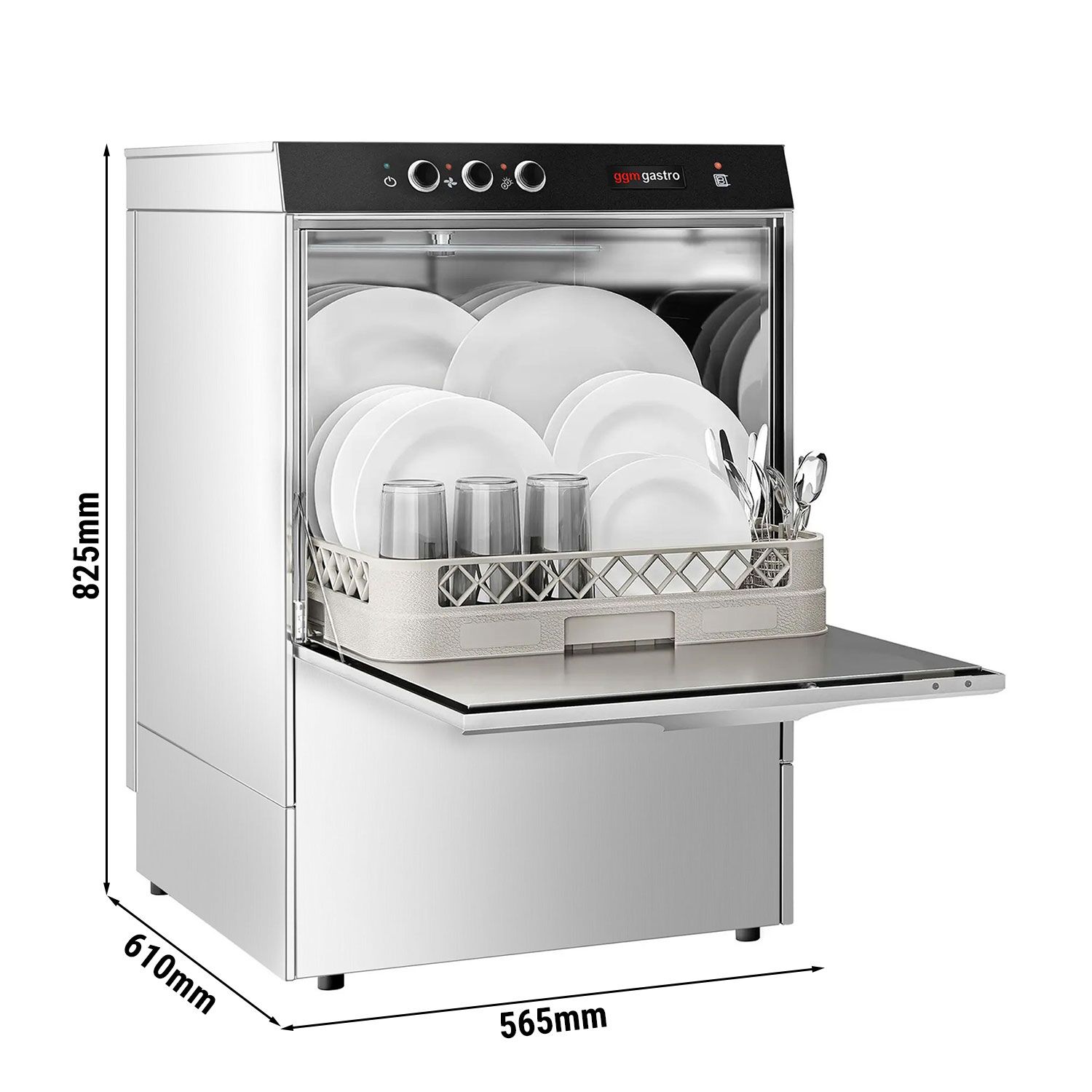 Lave-vaisselle professionnel frontal - Panier 50x50cm - Commandes mécaniques - 4,9kW - avec pompes doseuses détergent et liquide de rinçage
