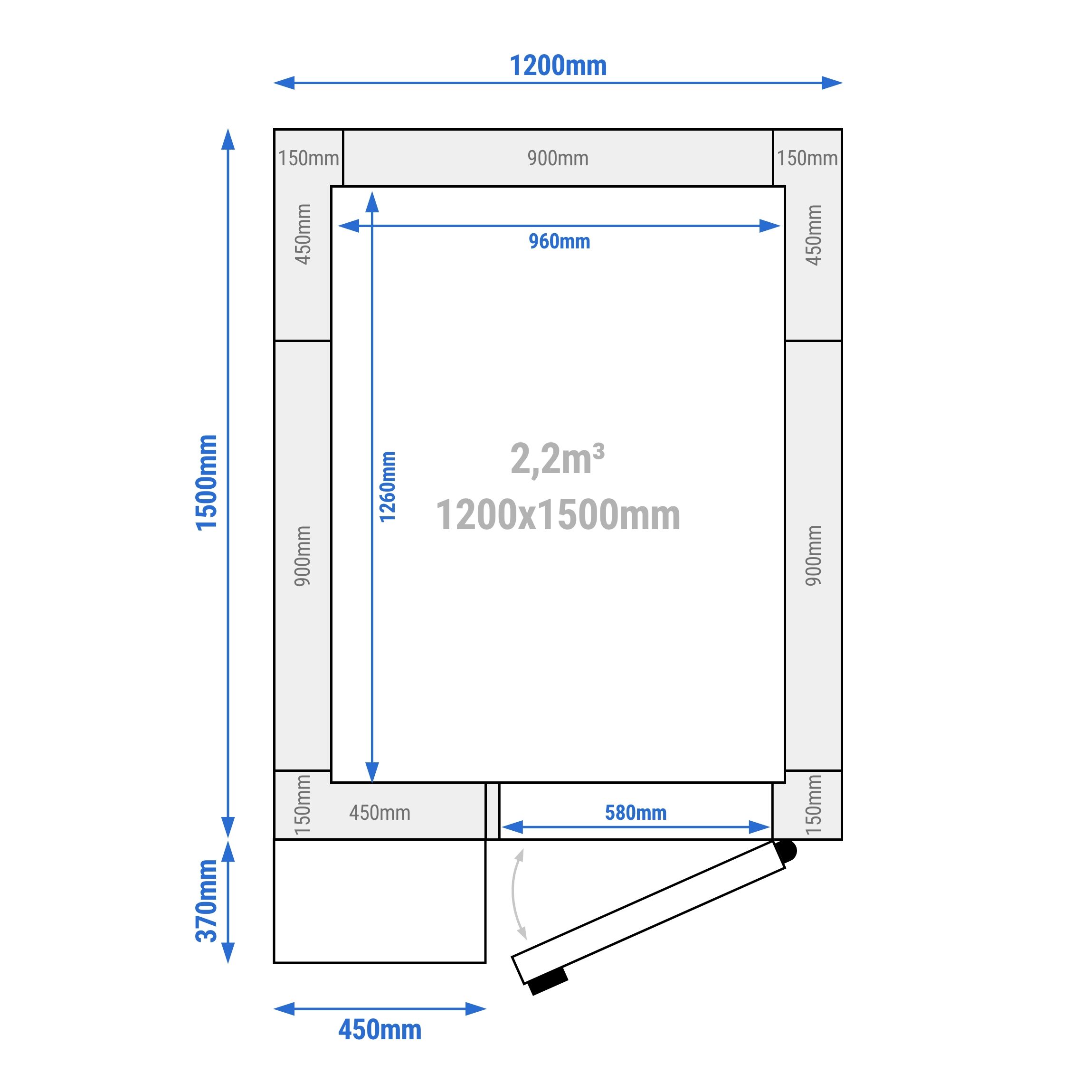 Chambre de congélation – 1200 × 1500 mm – 2,2 m³ – avec groupe de congélation et rideaux à lamelles inclus