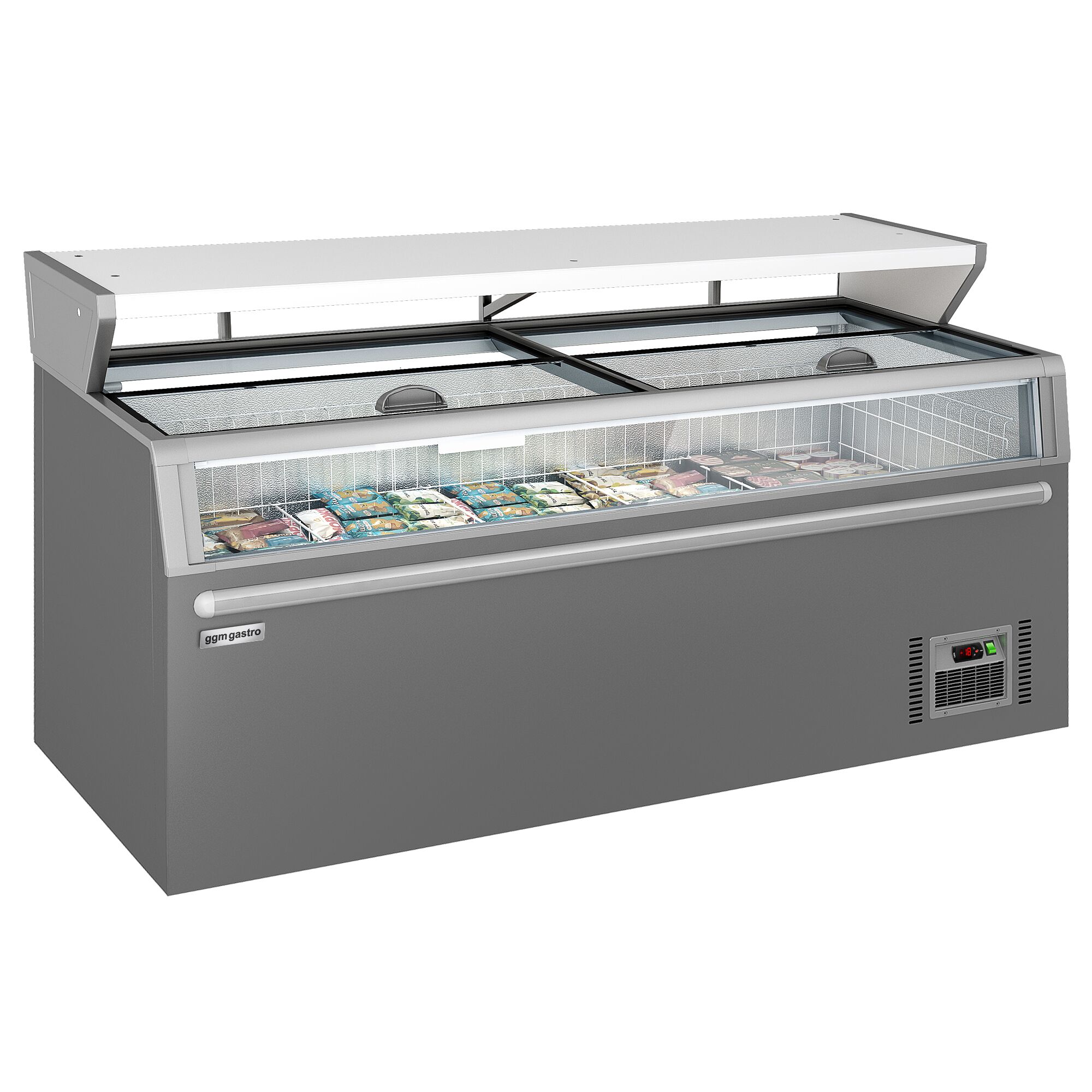 Vitrine murale de congélation pour supermarché - 3 portes - avec îlot de congélation inclus - Gris