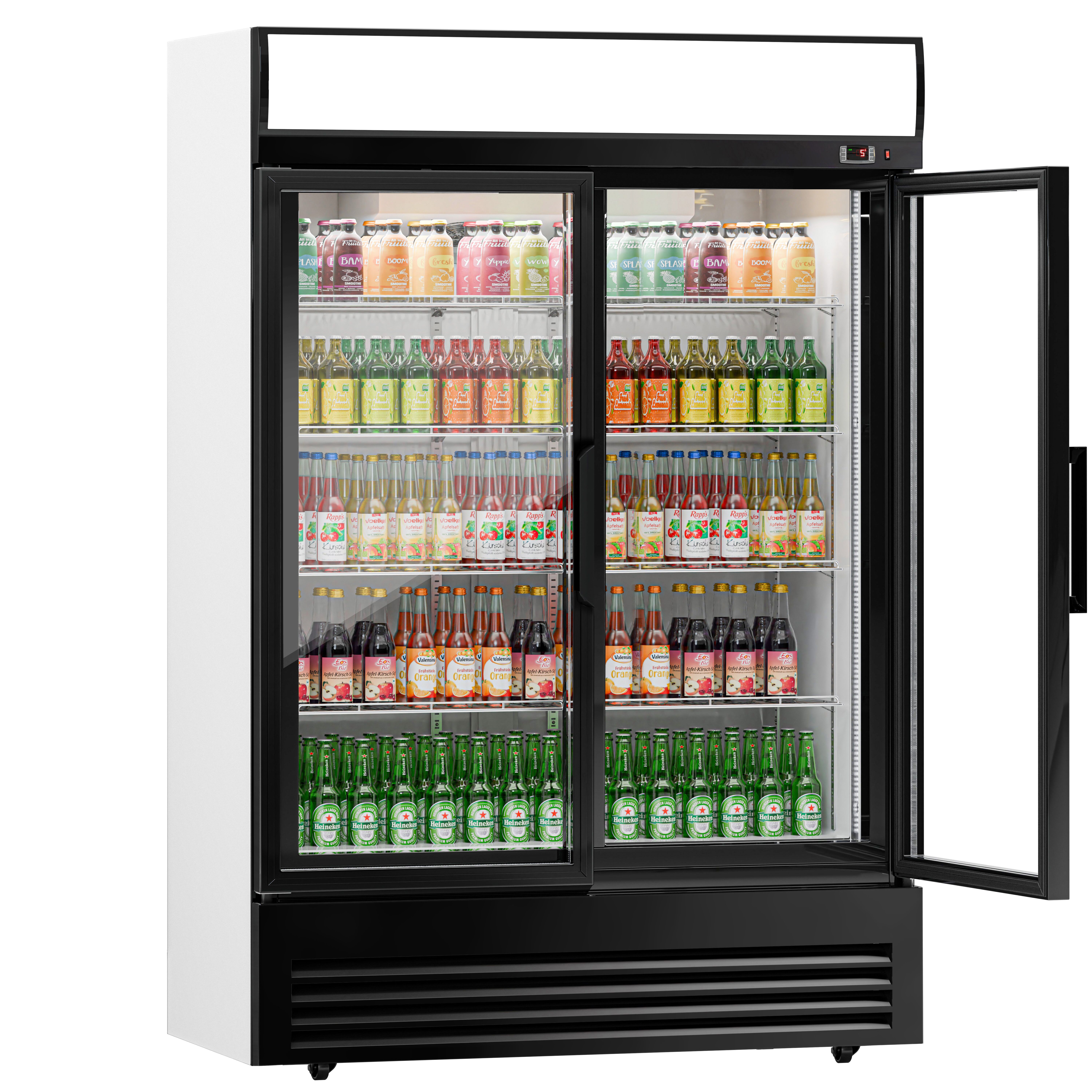 Vitrine réfrigérée à boissons - 1295mm - 880 L - 2 portes vitrées - éclairage LED - thermostat numérique - Noir - +2 à +8 °C