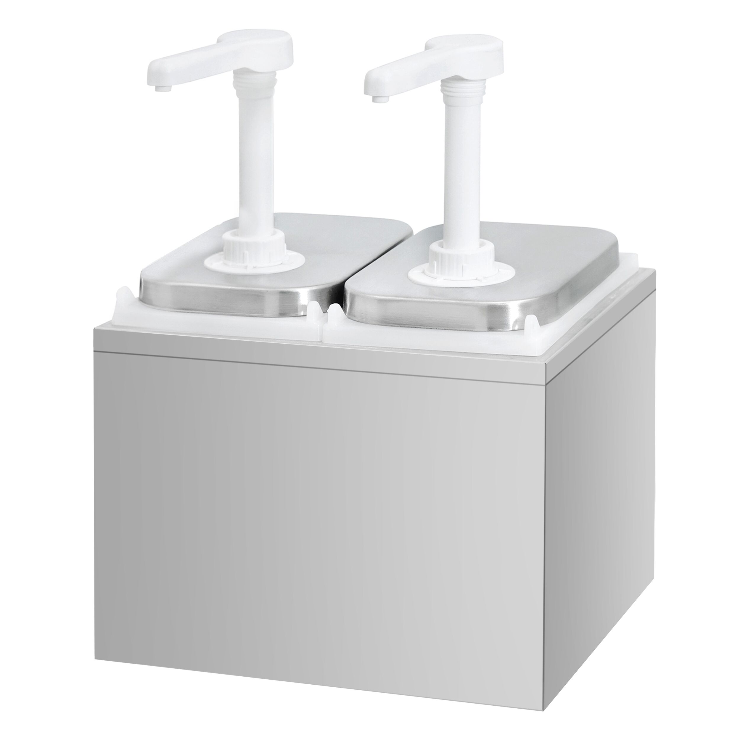Commercial Condiment Dispenser - 2x 2 litres - with container - Stainless steel 18/8 - Polypropylene containers - adjustable dose - 255x215x325mm - incl. stainless steel frame