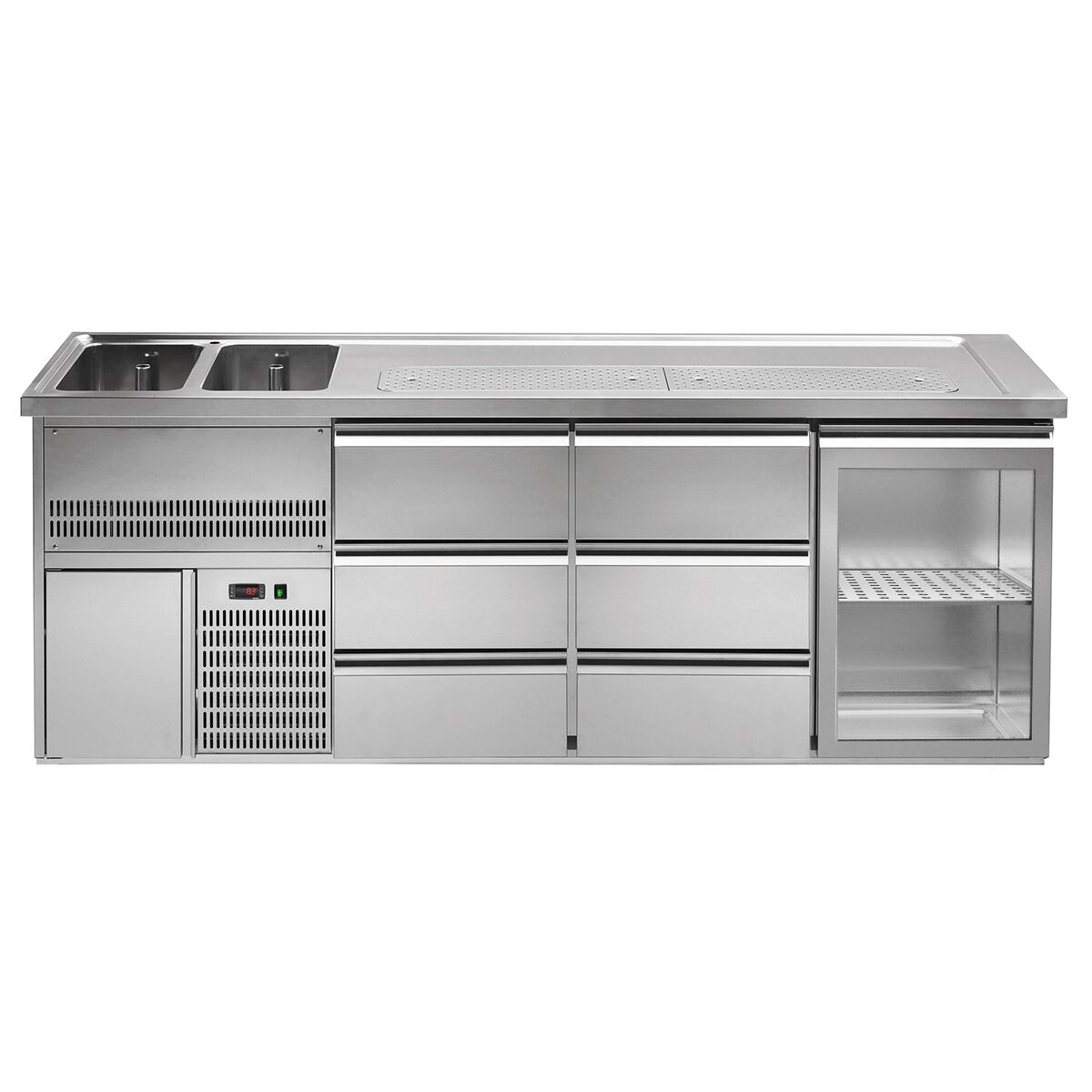 Comptoir de bar réfrigéré Premium PLUS - 2500x700mm - 1 porte vitrée & 6 tiroirs