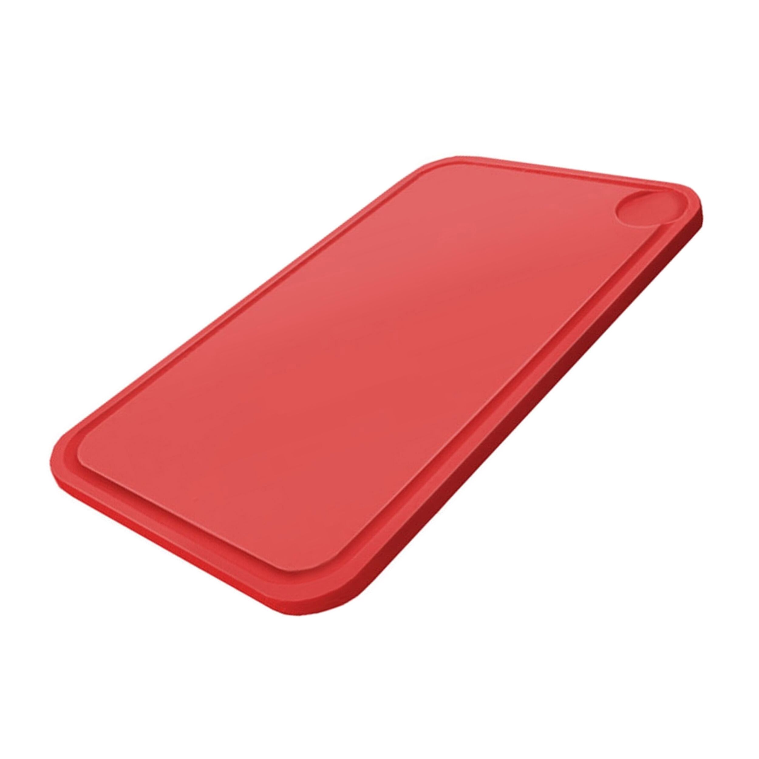 Planche à découper avec rigole à jus - 600x400mm - Épaisseur: 20mm - Conforme HACCP - Polyéthylène - Rouge