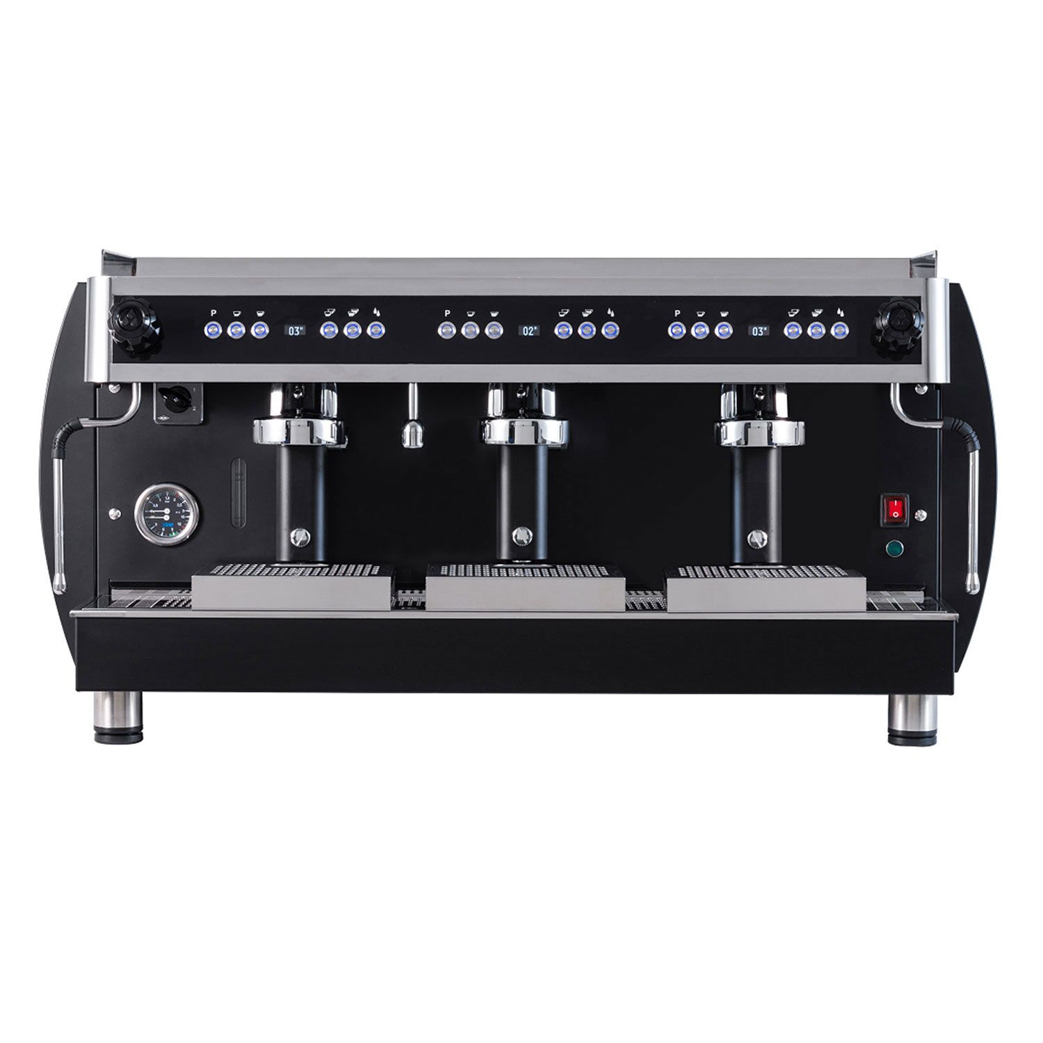 Machine à café porte-filtre « Grace » – avec écran digital – 3 groupes – avec système de préinfusion & compteur de shots inclus – Noir
