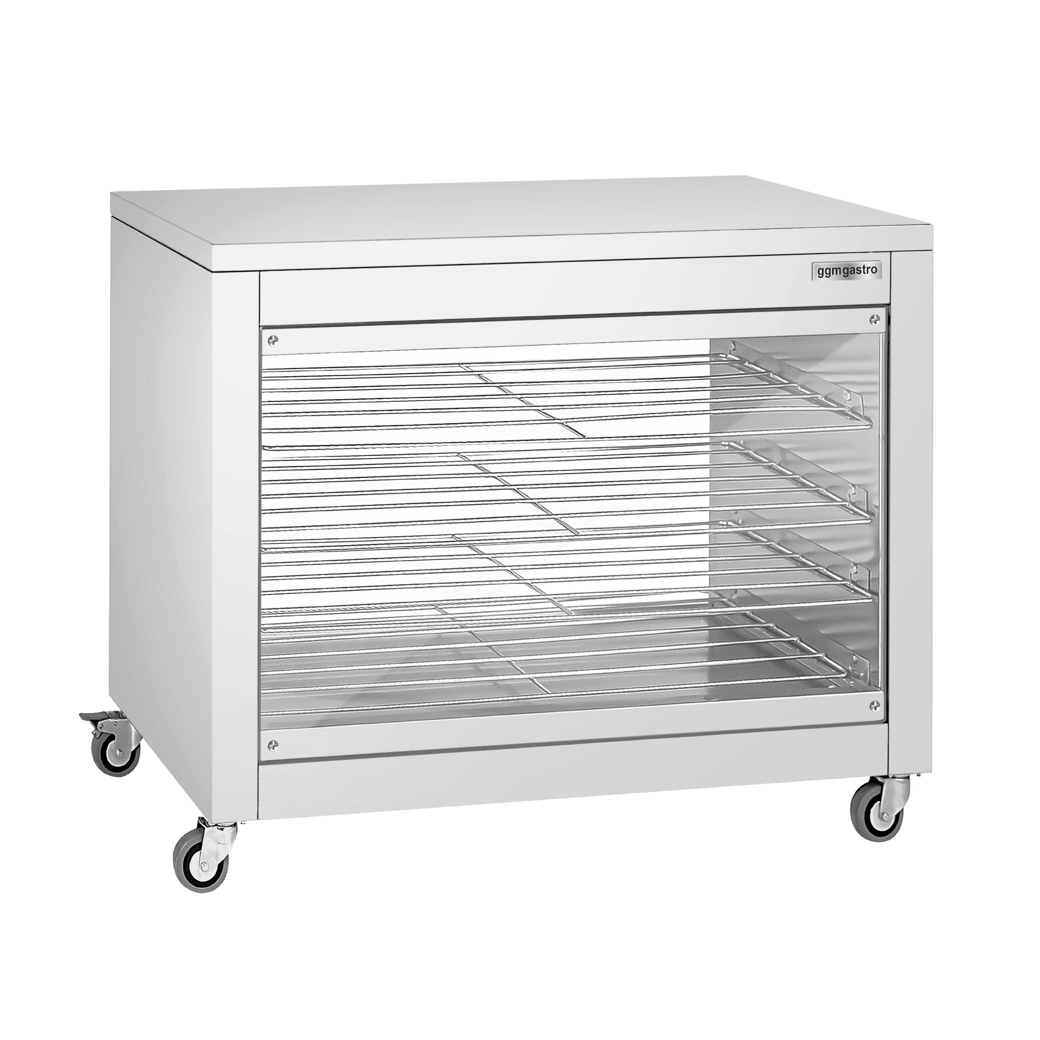 Vitrine chauffante professionnelle - portes arrière coulissantes - arrière vitré - 2kW - 4 étagères - 1098x480x840mm