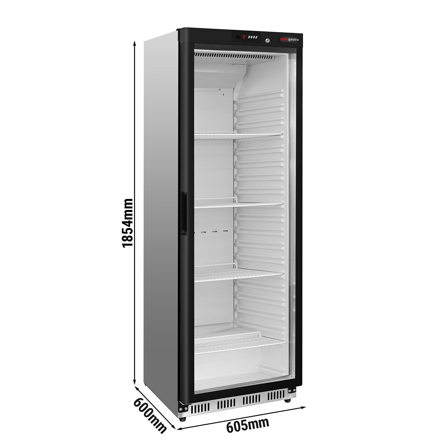 Réfrigérateur de stockage en inox PREMIUM - 400 litres - avec 1 porte vitrée & refroidissement statique avec ventilateur