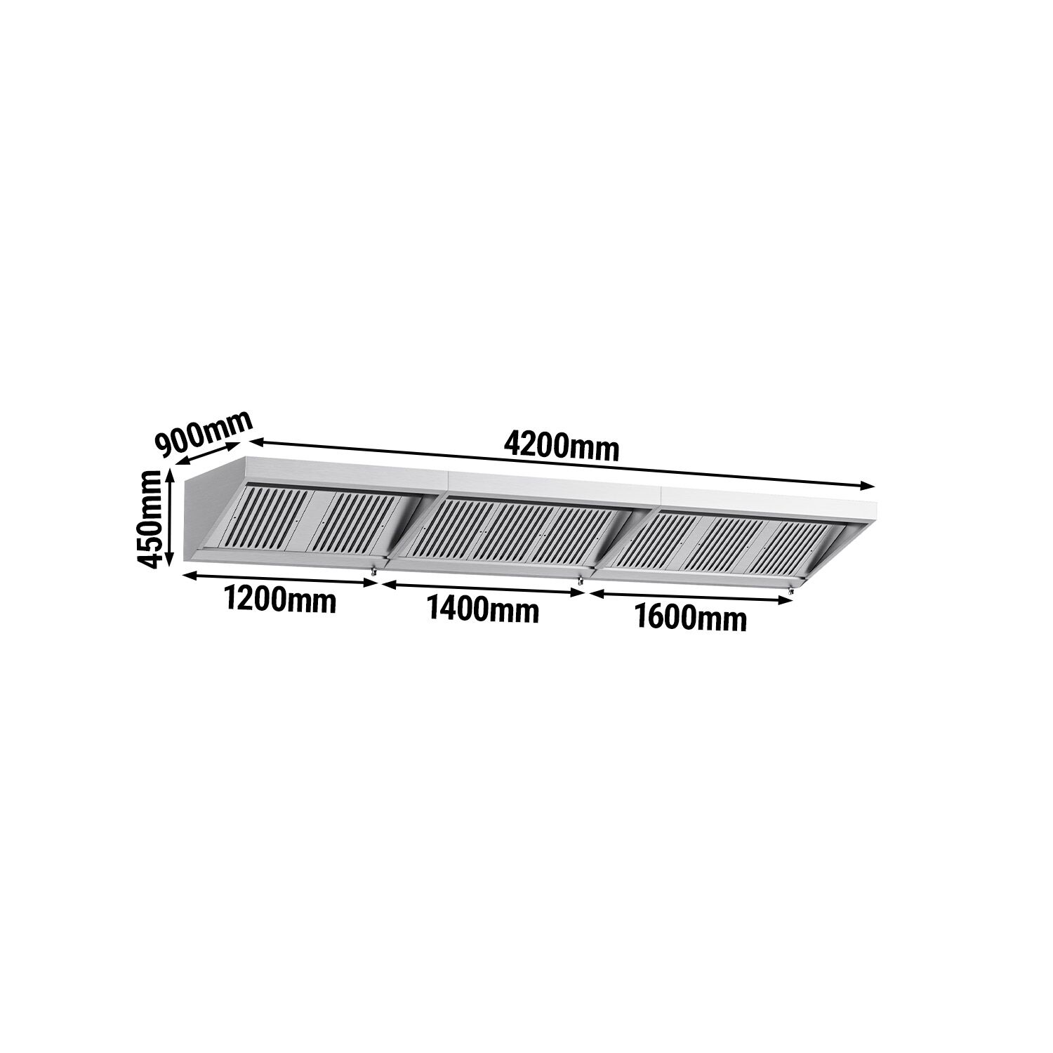 Commercial Wall-Mounted Extraction Canopy - with Motor - 4200mm - with Baffle Filters & LED Lighting